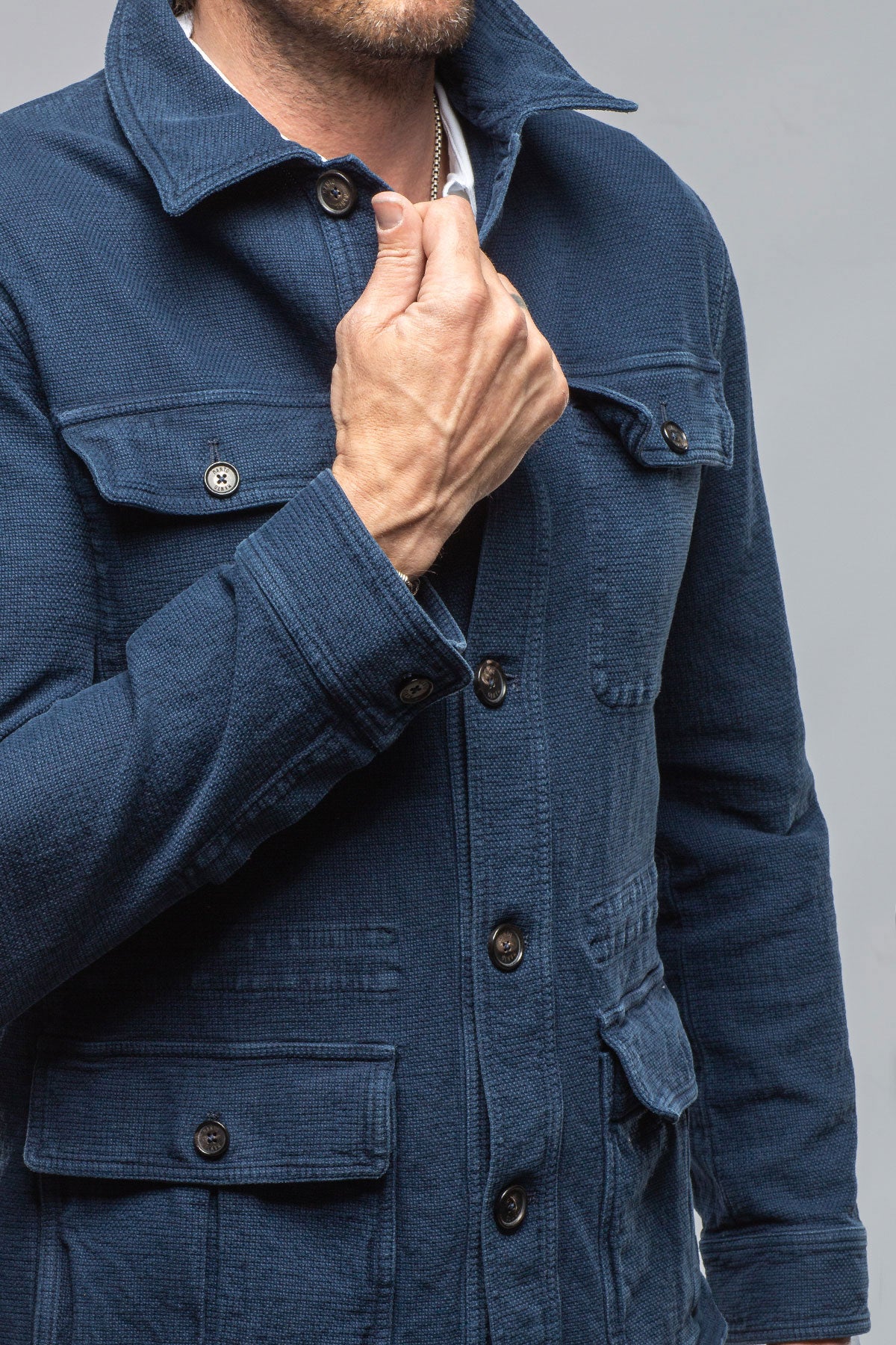 Chinaco Safari Jacket In Navy | Mens - Outerwear - Overshirts | Manto