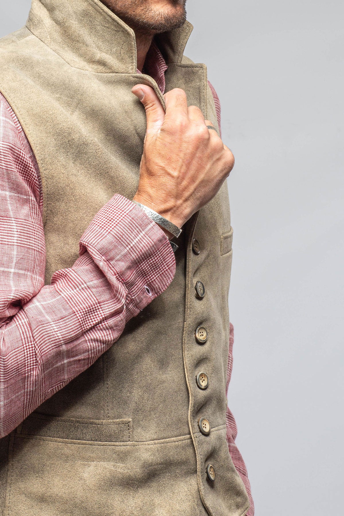 Meindl Trapp Notch Collared Vest In Vintage Grey Mens - Outerwear - Leather