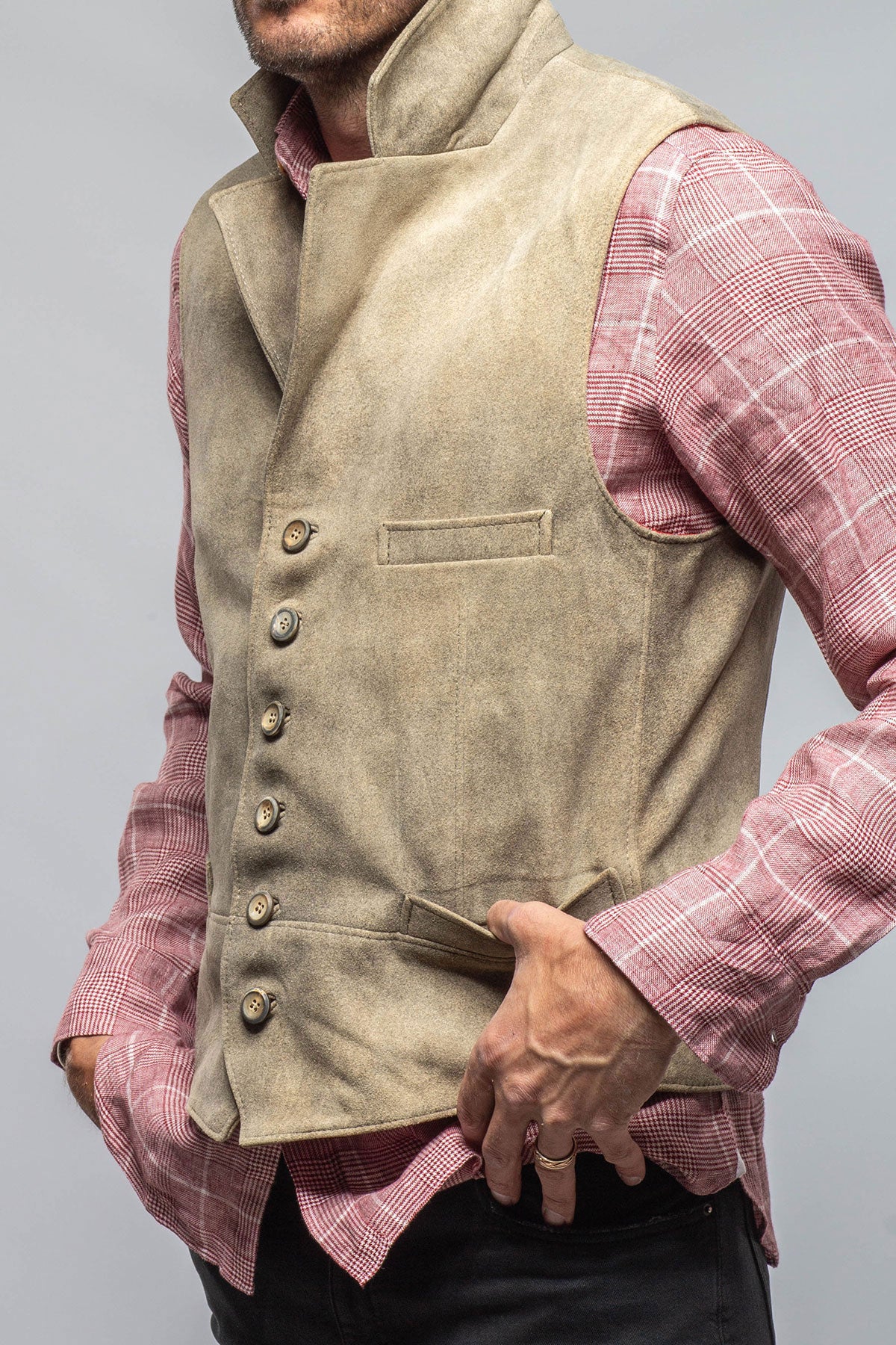 Meindl Trapp Notch Collared Vest In Vintage Grey Mens - Outerwear - Leather