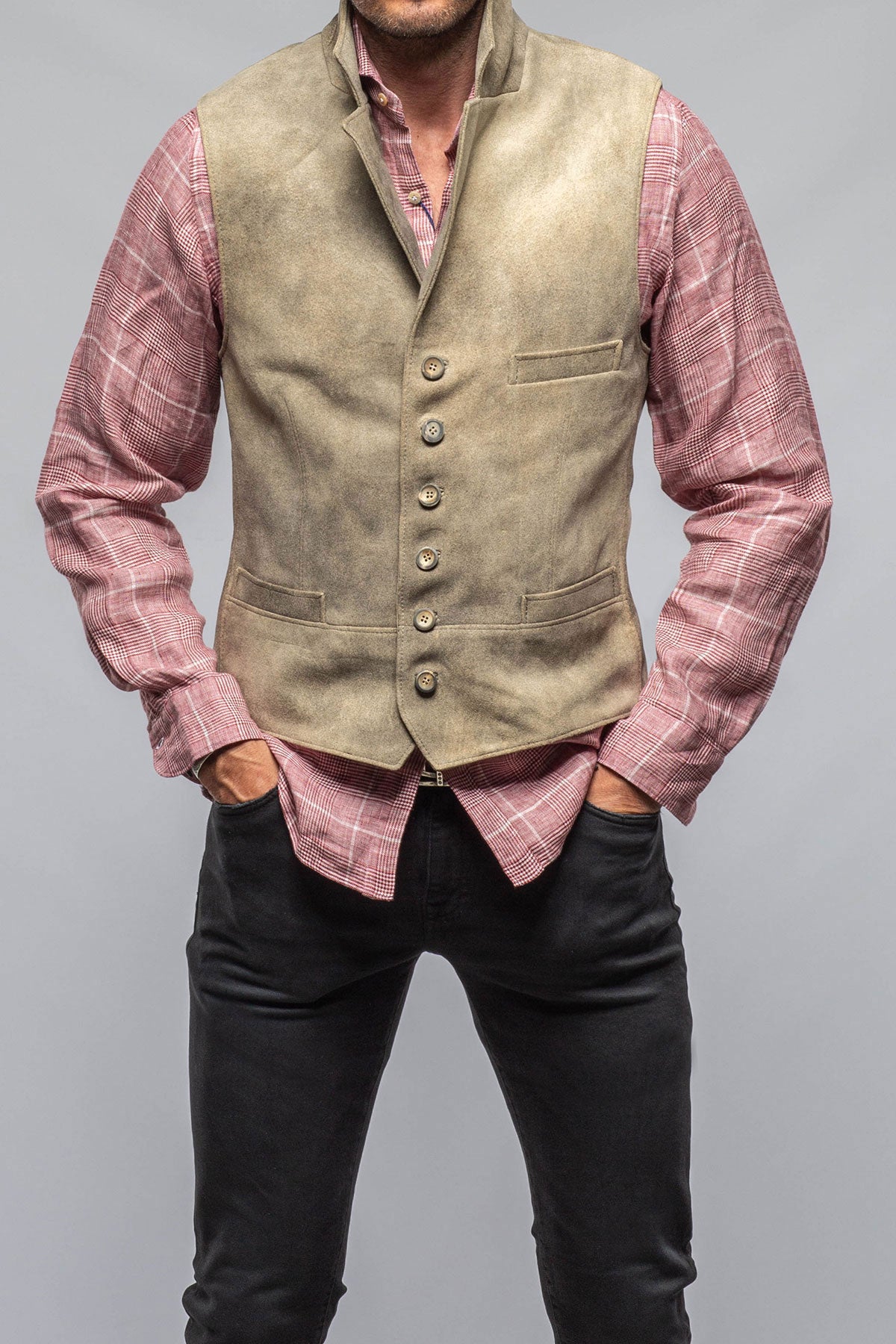 Meindl Trapp Notch Collared Vest In Vintage Grey Mens - Outerwear - Leather