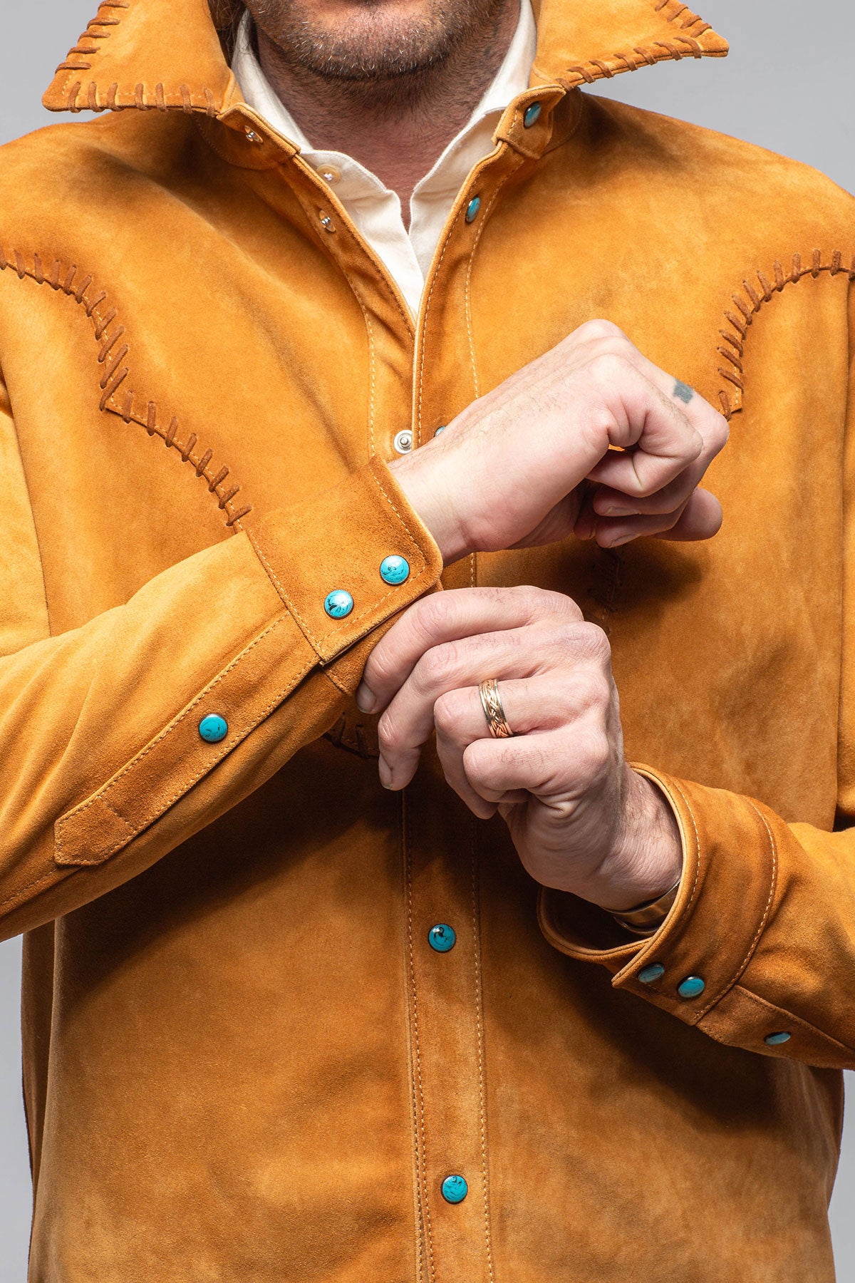 Deleon Buck Stitch Suede Overshirt