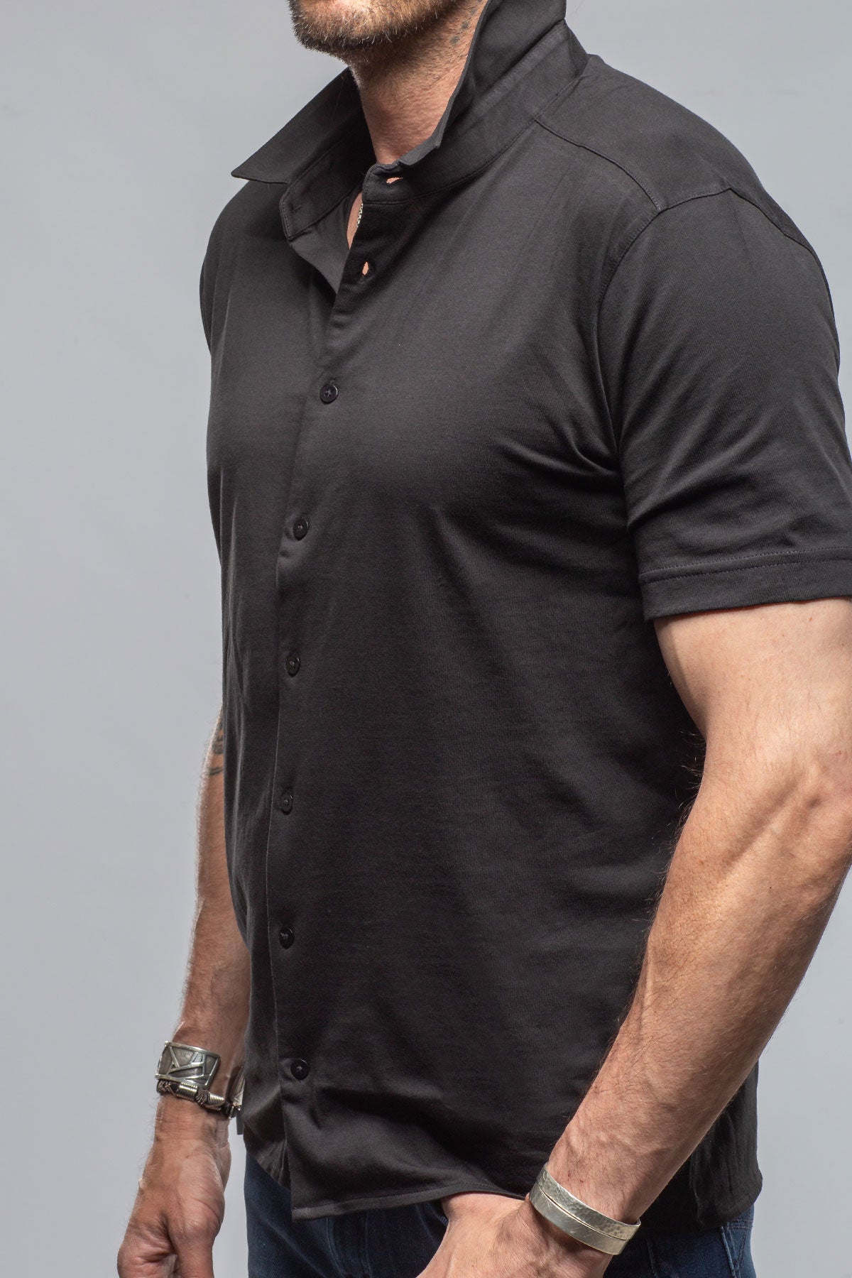 Catalina Button Up Polo In Black | Mens - Shirts - Polos | Georg Roth