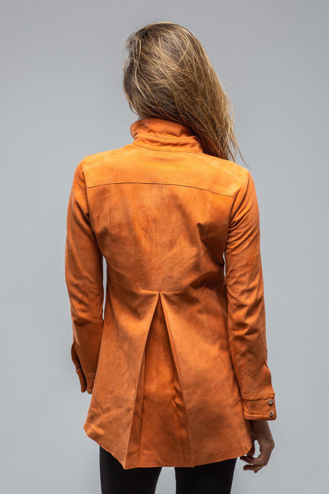 Olivia Long Suede Shirt w/ Pleated Back in Rust | Ladies - Outerwear - Leather | Artico