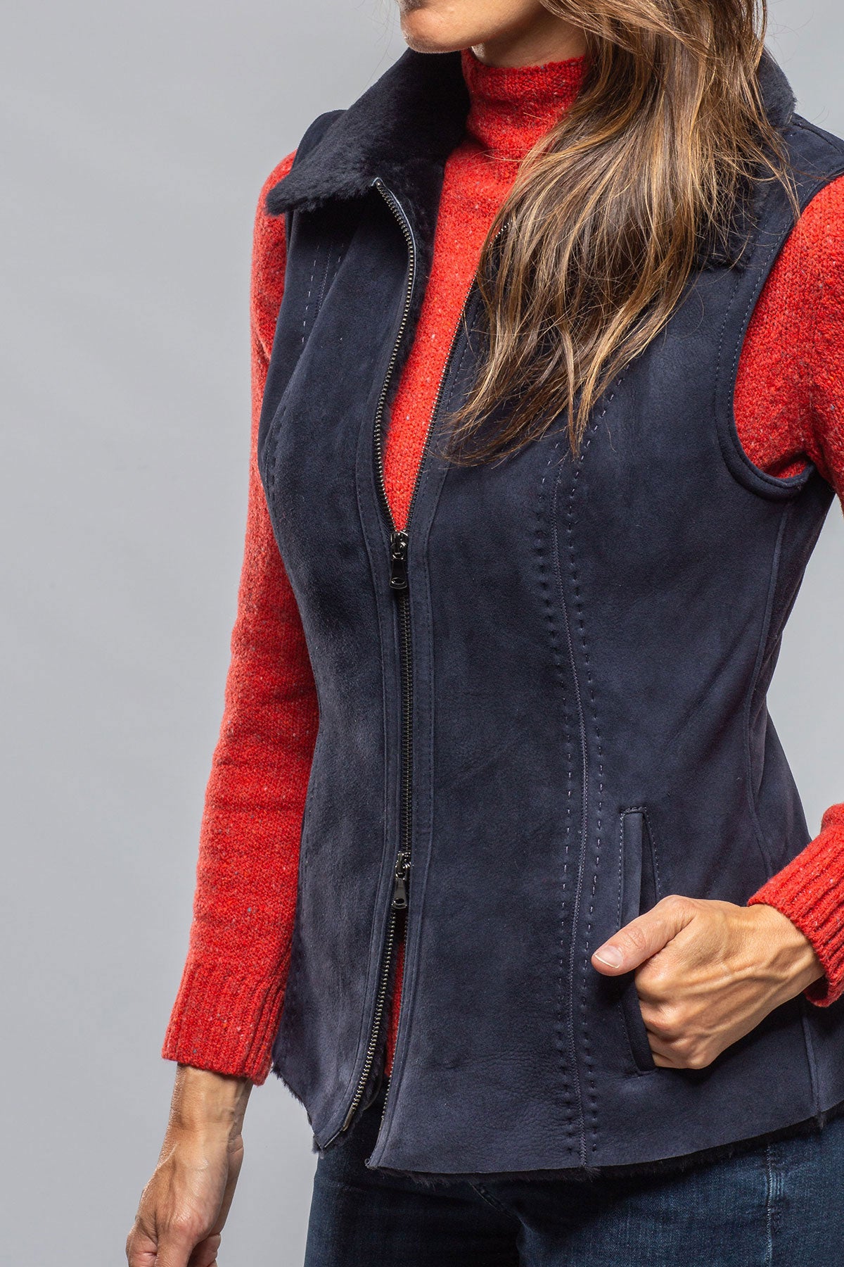 Geneva Shearling Vest In Blue | Ladies - Outerwear - Shearling | Axels