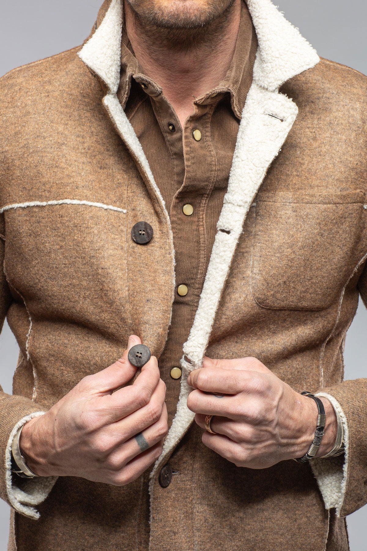 Kalispell Sherpa Shirt Jacket In Beige | Warehouse - Mens - Outerwear - Cloth | Gimo's