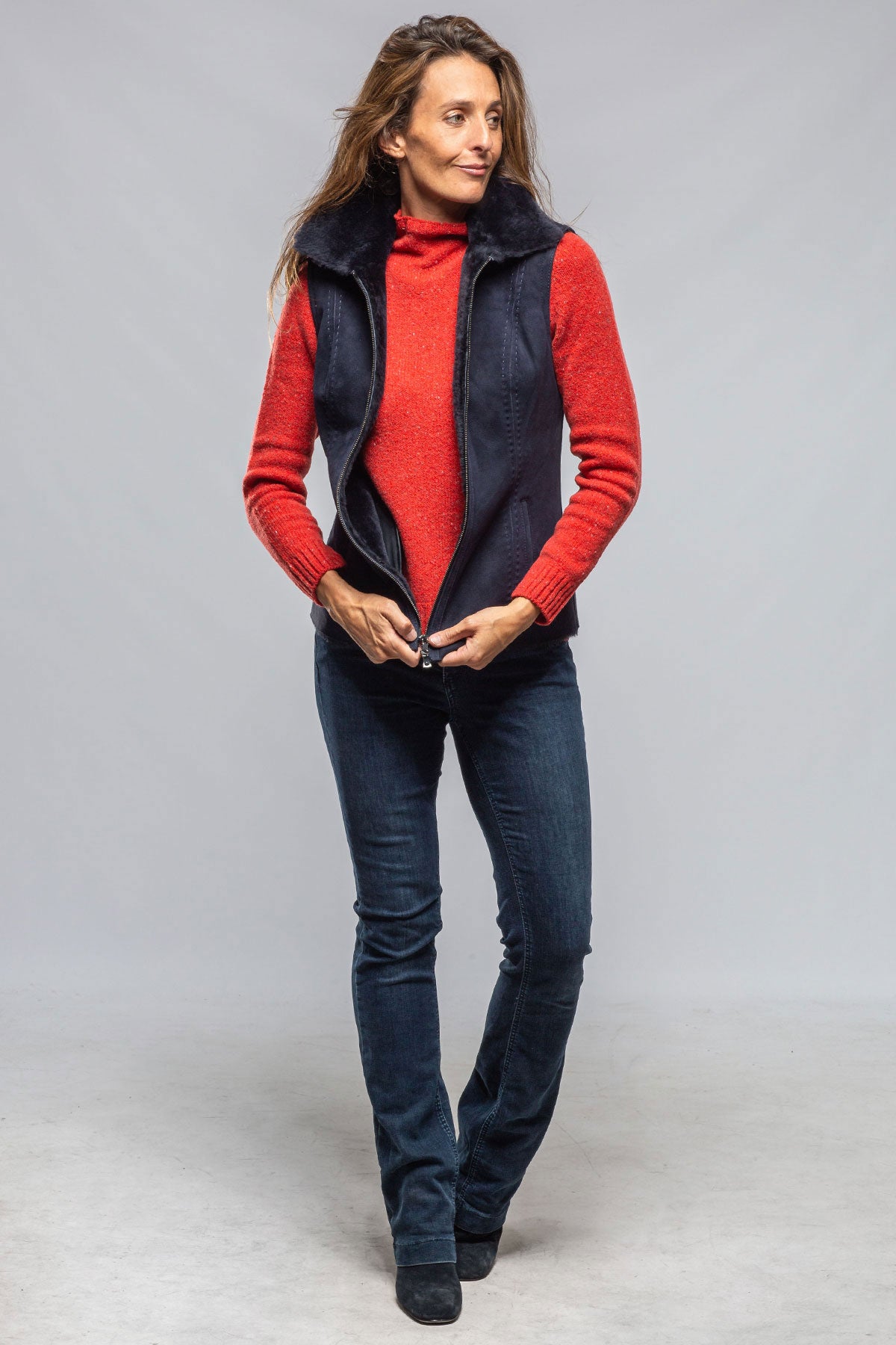 Geneva Shearling Vest In Blue | Ladies - Outerwear - Shearling | Axels