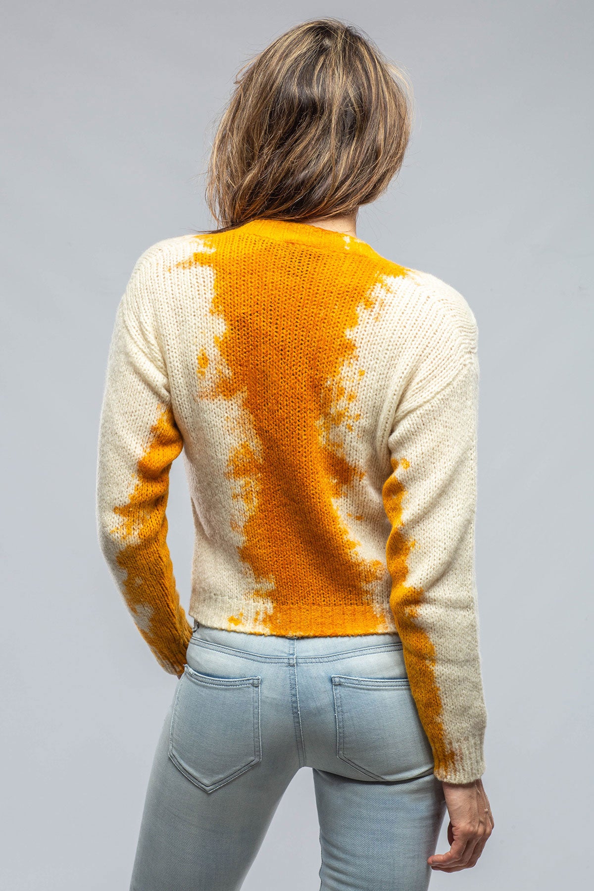 Chiara Cropped V-Neck Cardigan W/ Stains In Yellow