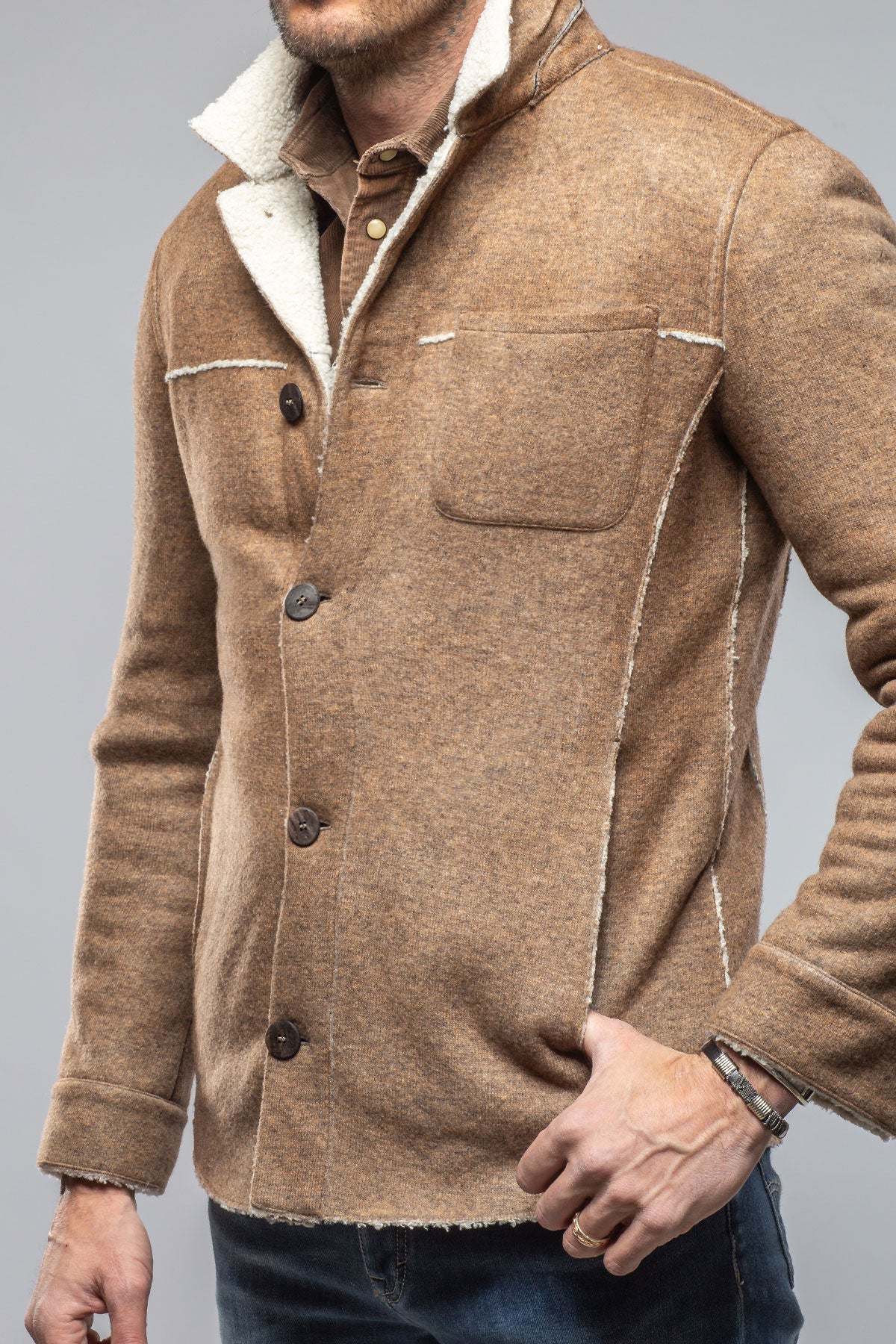 Kalispell Sherpa Shirt Jacket In Beige | Warehouse - Mens - Outerwear - Cloth | Gimo's