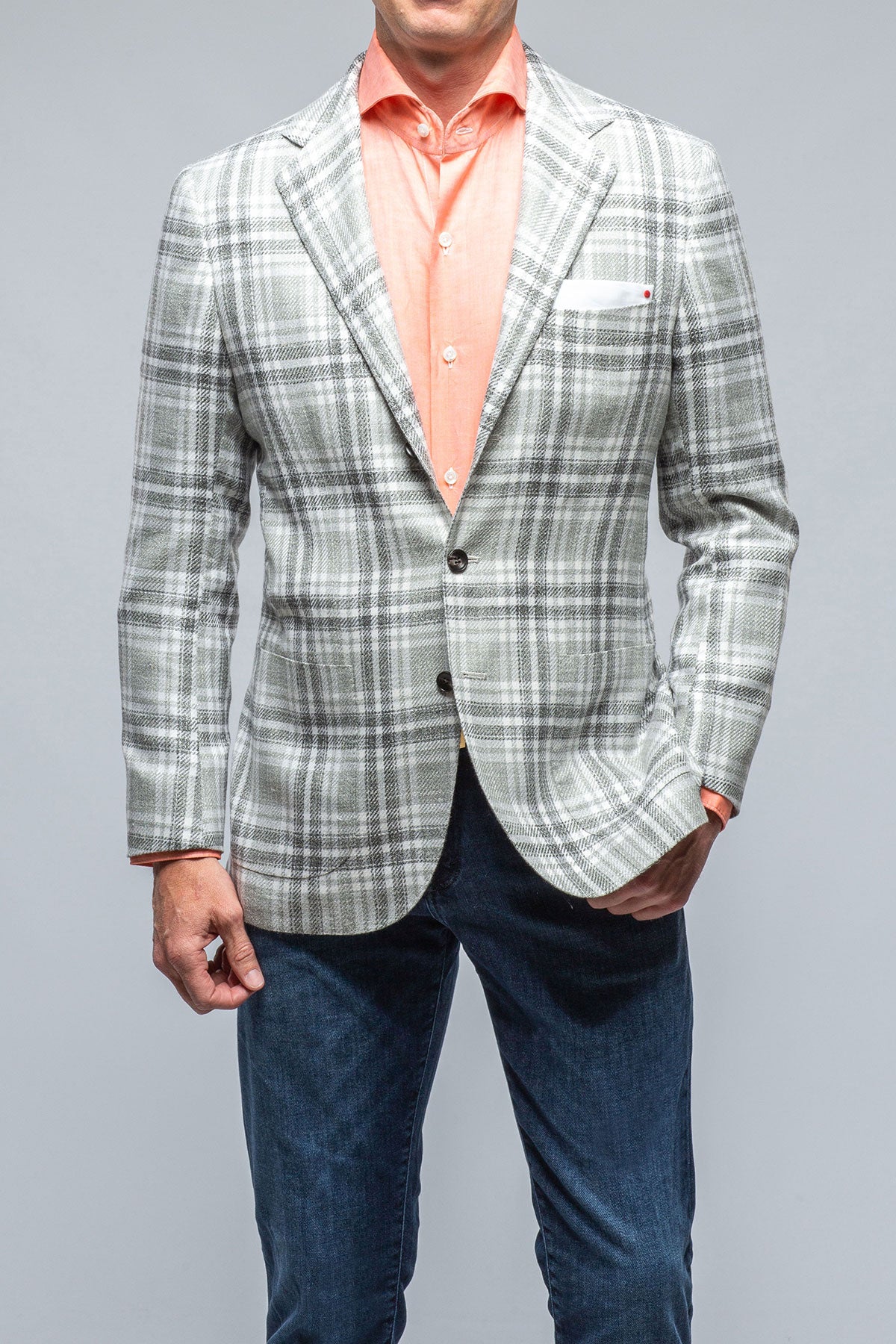 Porquerolles Grey Checked Jacket | Mens - Tailored - Sport Coats | Kiton