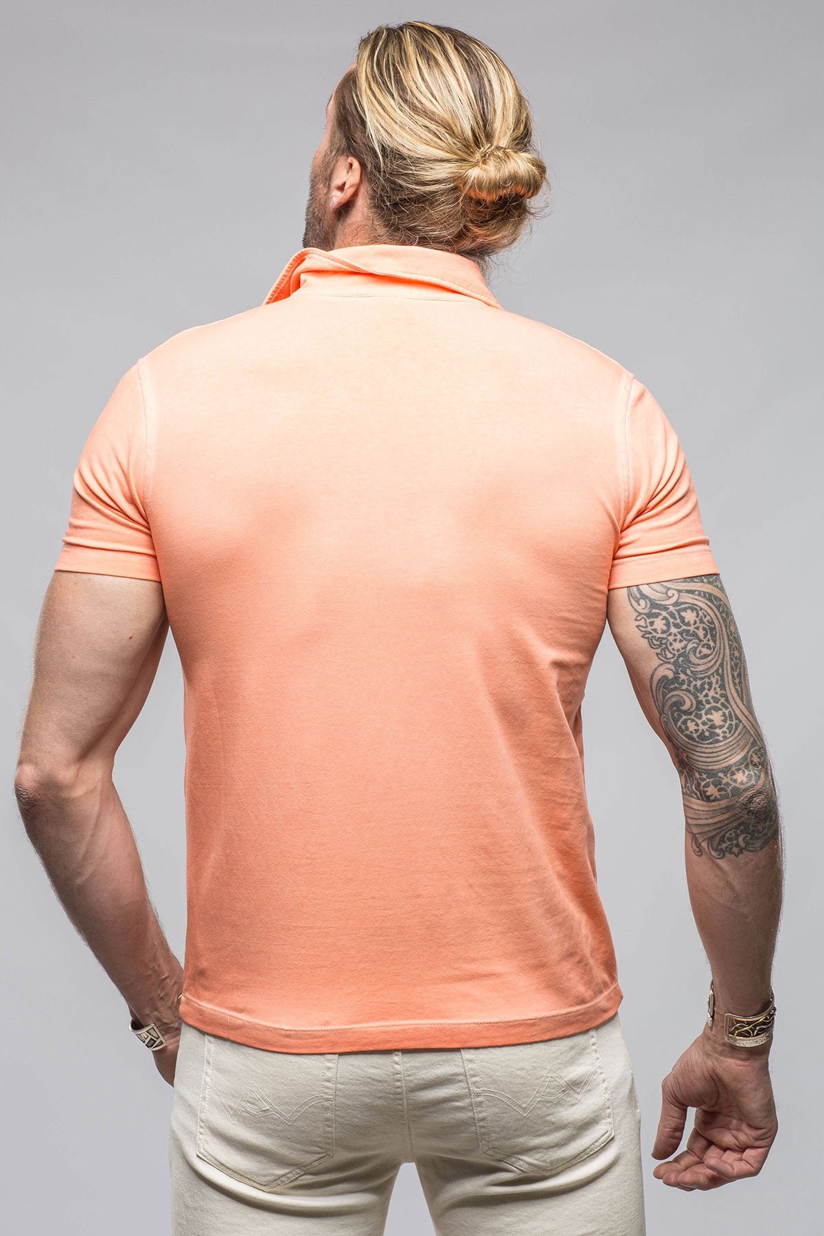 Toulour SS Woven Polo in Peach | Mens - Shirts - Polos | Dune