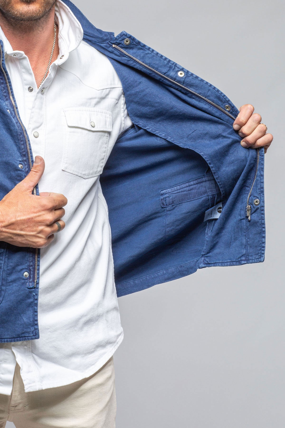 Callen Cotton Linen Jacket In Indaco