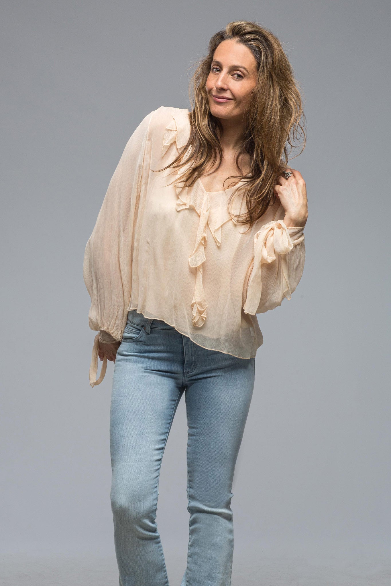 Swing Blouse In Nude Chiffon | Ladies - Blouses | T.ba