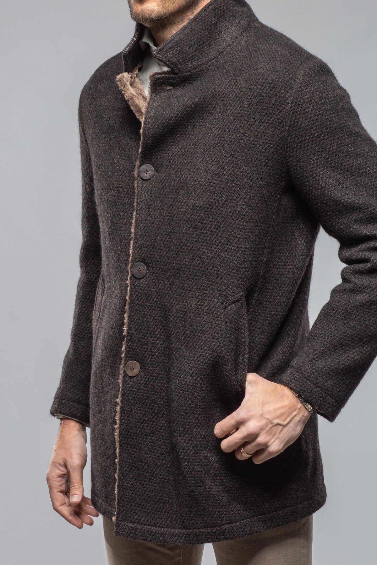 Lazard Long Knit Coat In Charcoal Brown | Warehouse - Mens - Outerwear - Cloth | Gimo's