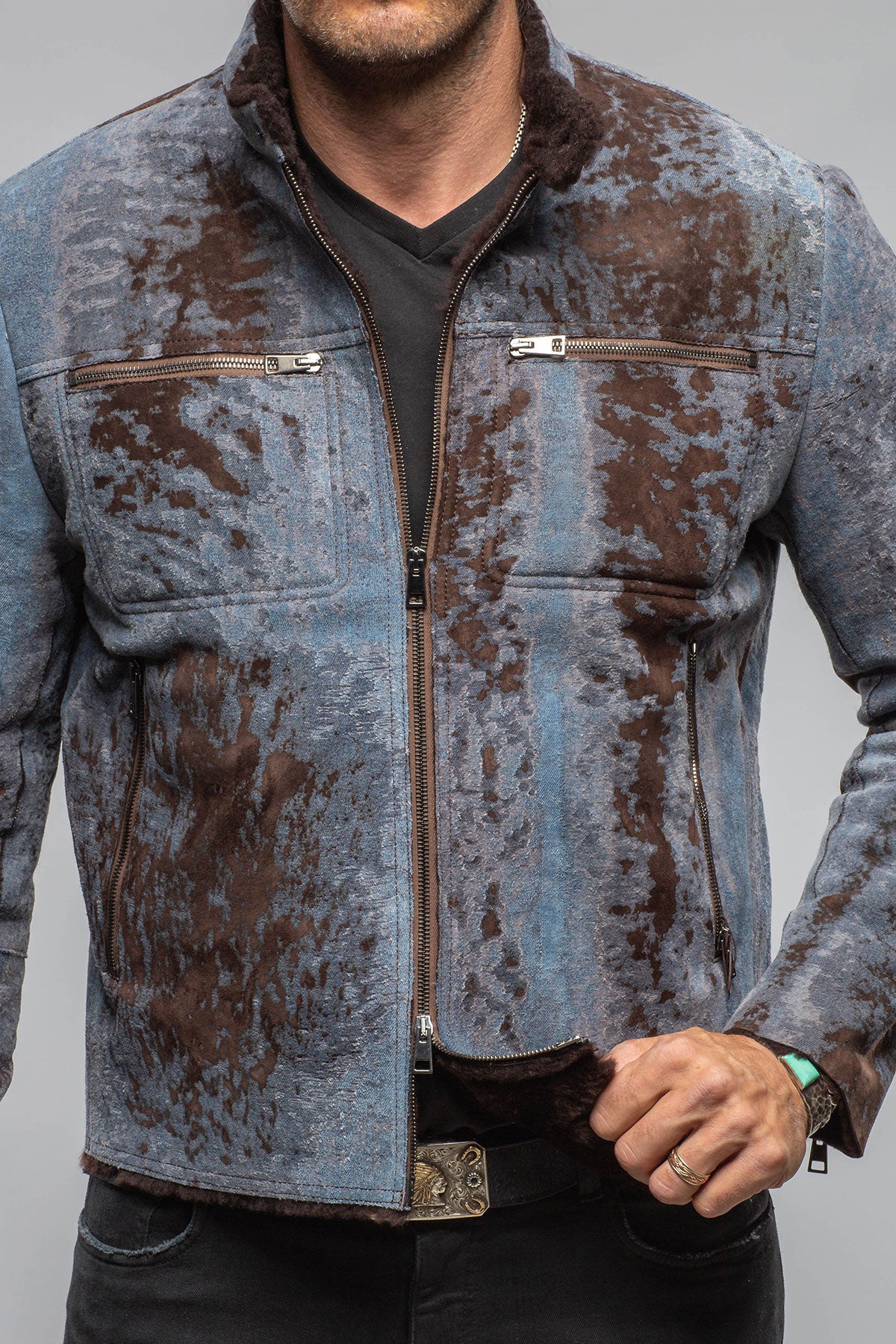 Jean Shearling Moto In Distressed Brown | Mens - Outerwear - Shearling | Red Stone Collection