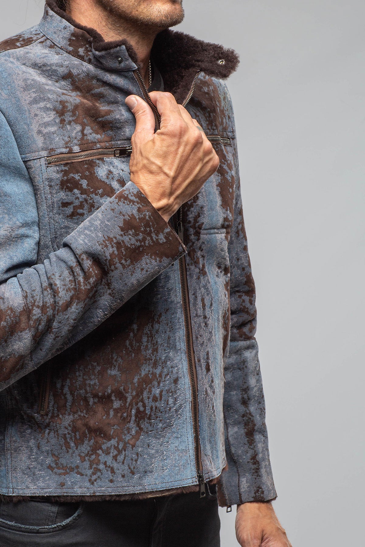 Jean Shearling Moto In Distressed Brown | Mens - Outerwear - Shearling | Red Stone Collection