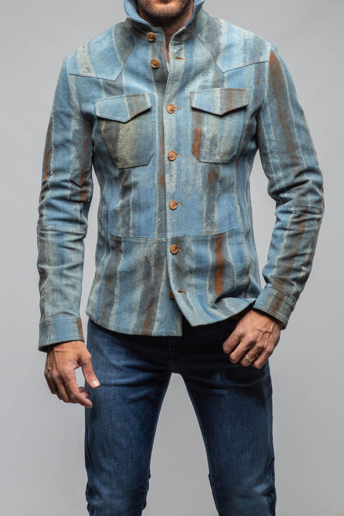 Red Stone Collection Rebel One Distressed Shirt In Blue Mens - Outerwear - Leather