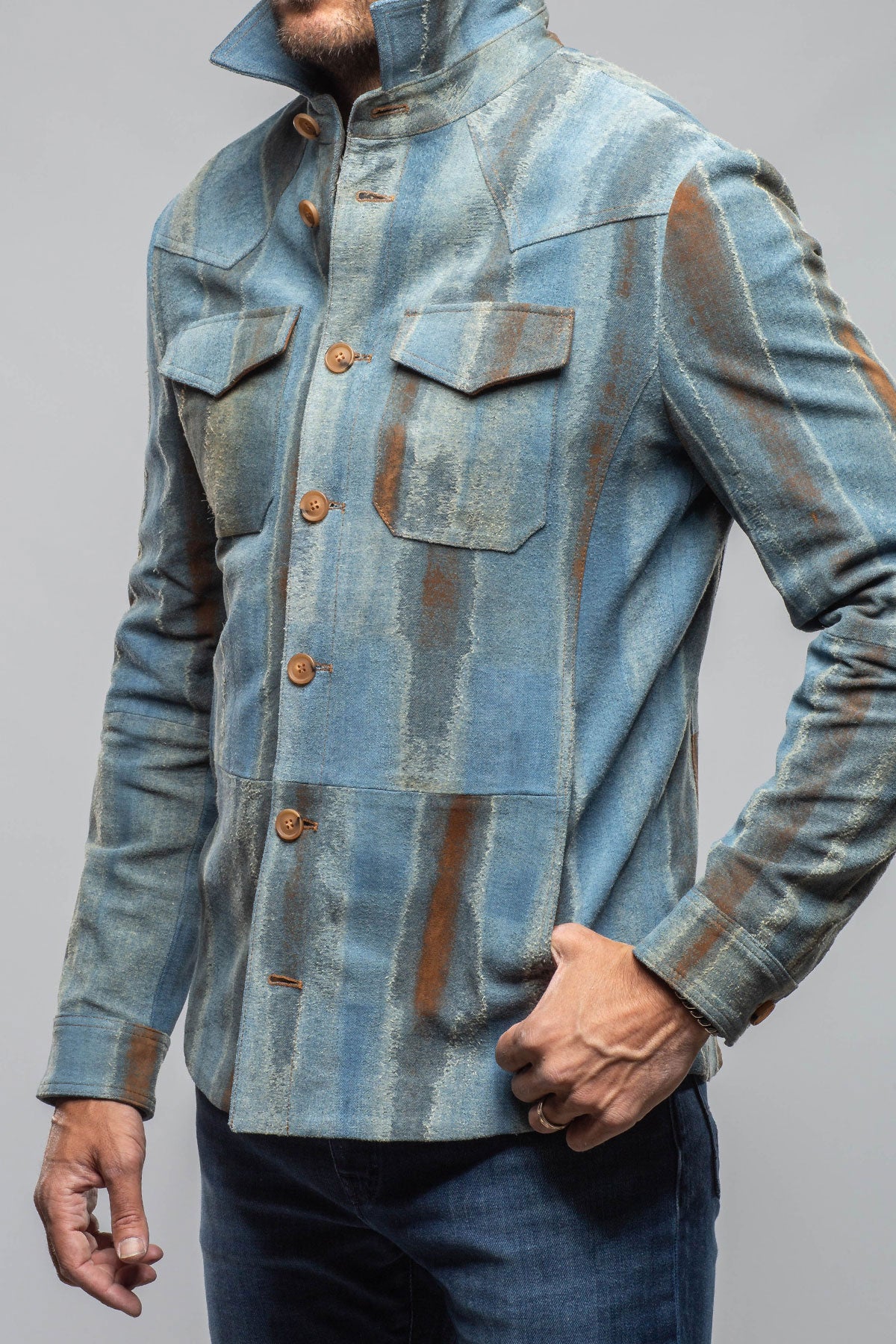 Red Stone Collection Rebel One Distressed Shirt In Blue Mens - Outerwear - Leather