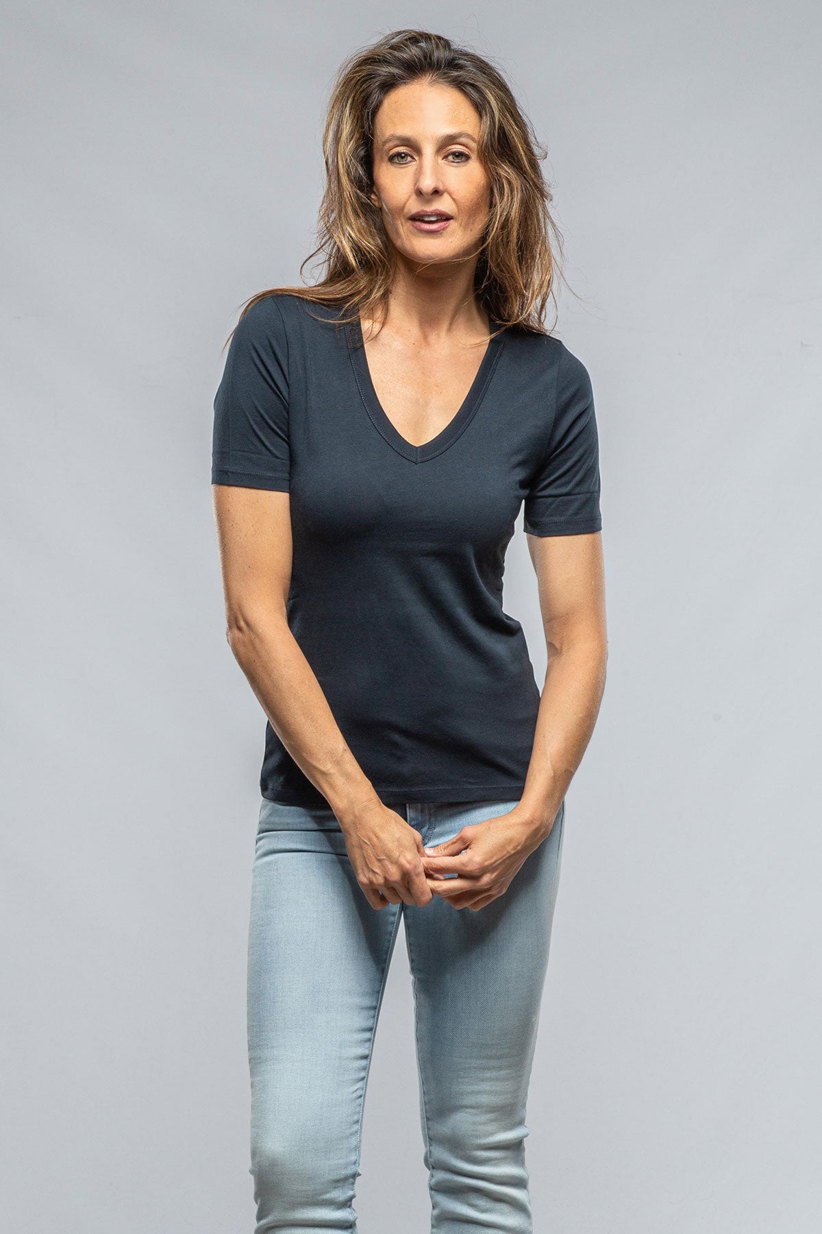 Evelina Short Sleeve V Neck In Navy | Ladies - Tops | Georg Roth