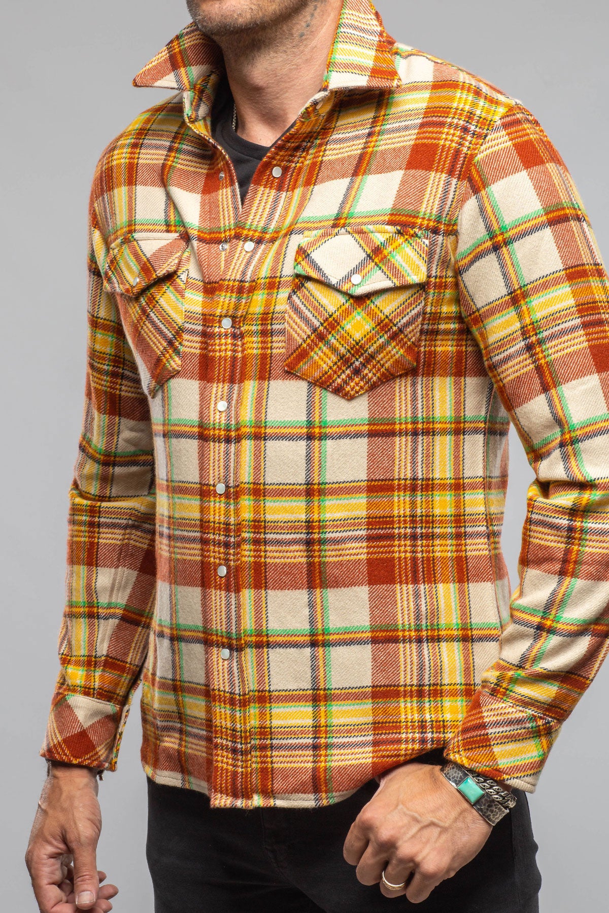 Richard Grand Cashmere Flannel Snap Shirt In Brick Yellow Mens - Shirts