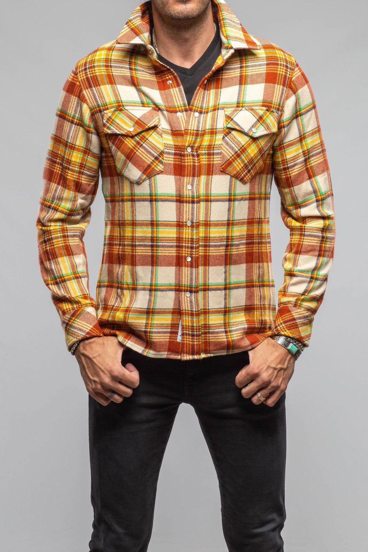Richard Grand Cashmere Flannel Snap Shirt In Brick Yellow Mens - Shirts