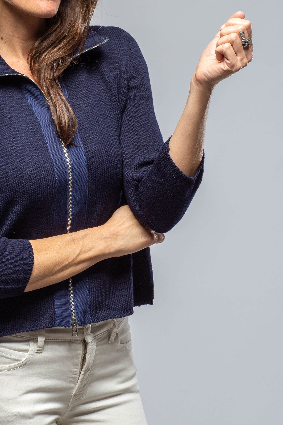 Crete Zip Sweater In Navy