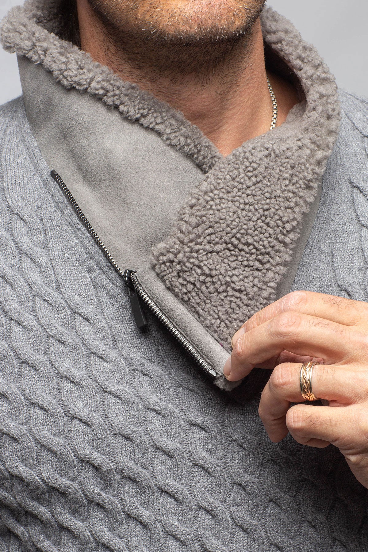 Robert Comstock | Timbers Cashmere Shearling Sweater In Grey | Mens - Sweaters
