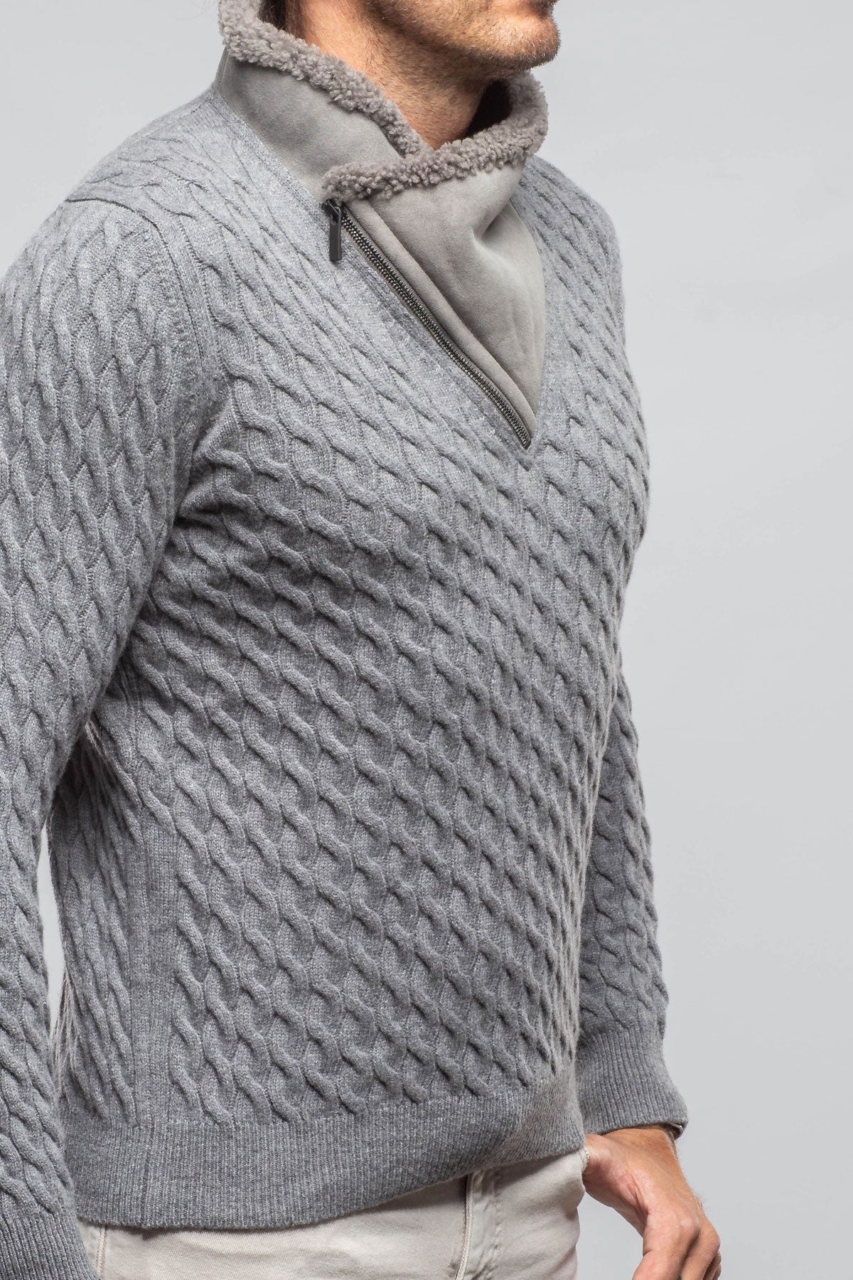 Robert Comstock | Timbers Cashmere Shearling Sweater In Grey | Mens - Sweaters
