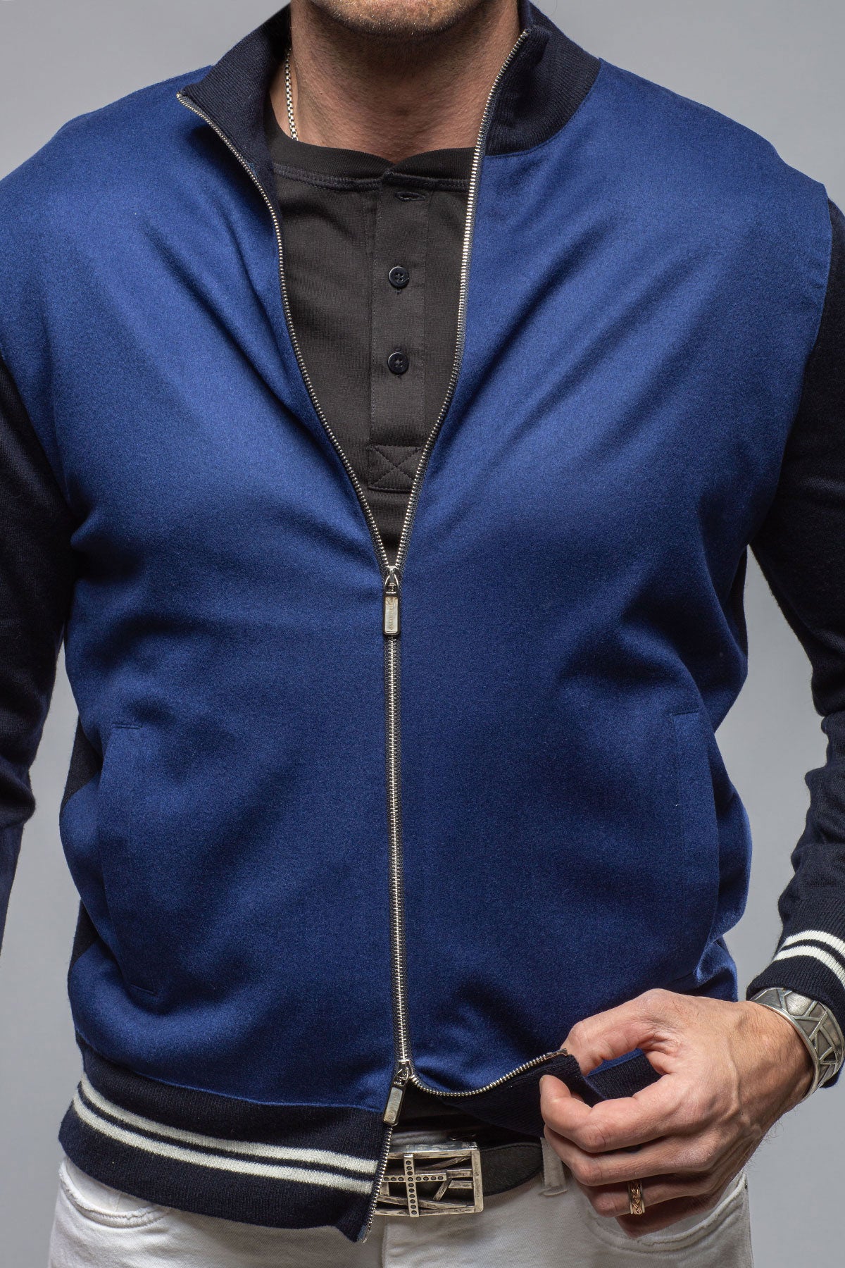 Entoto Cashmere Baseball Jacket In Navy
