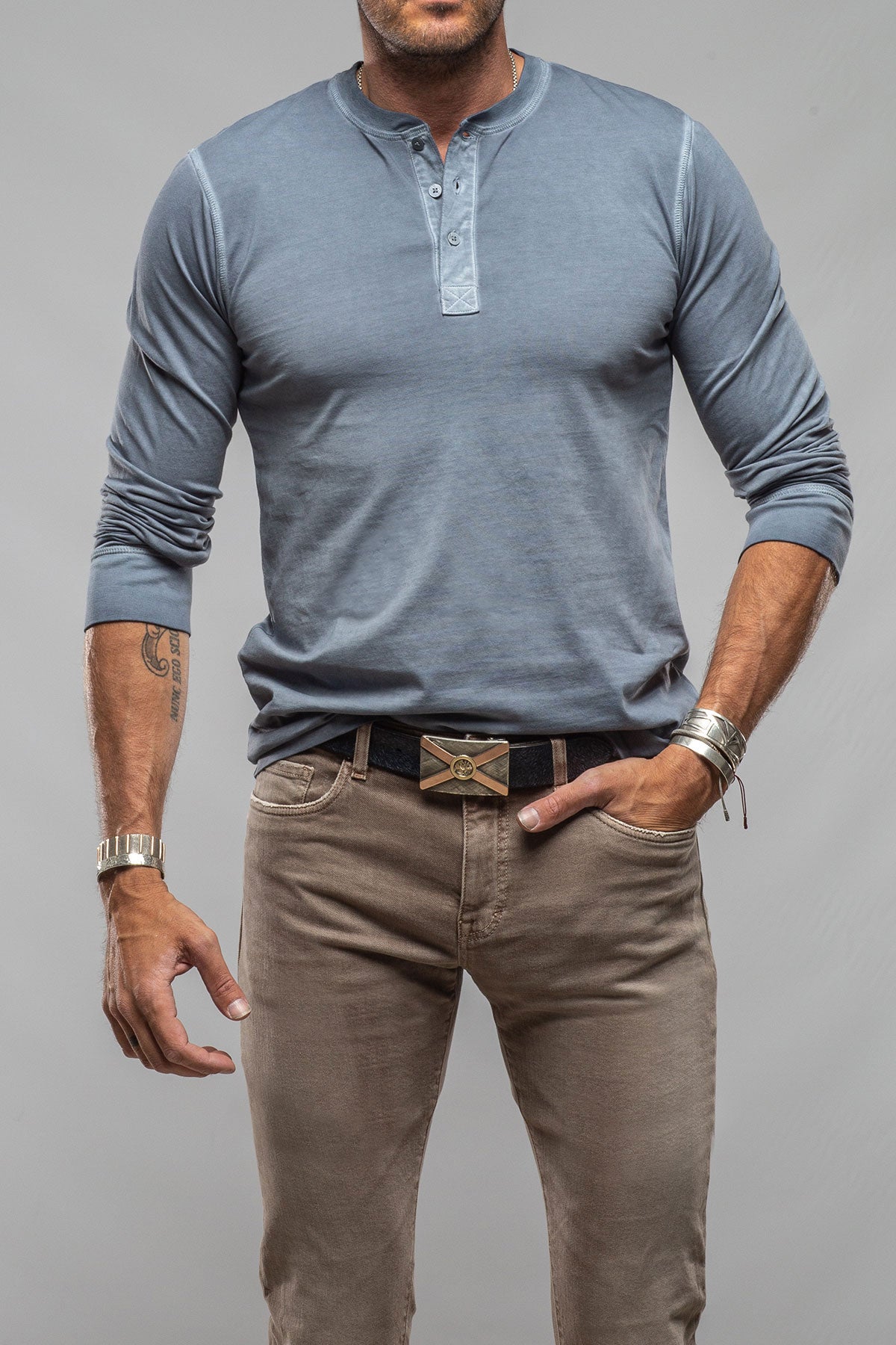 Coronado Cotton LS Henley in Capri Blue | Mens - Shirts - T-Shirts | Georg Roth