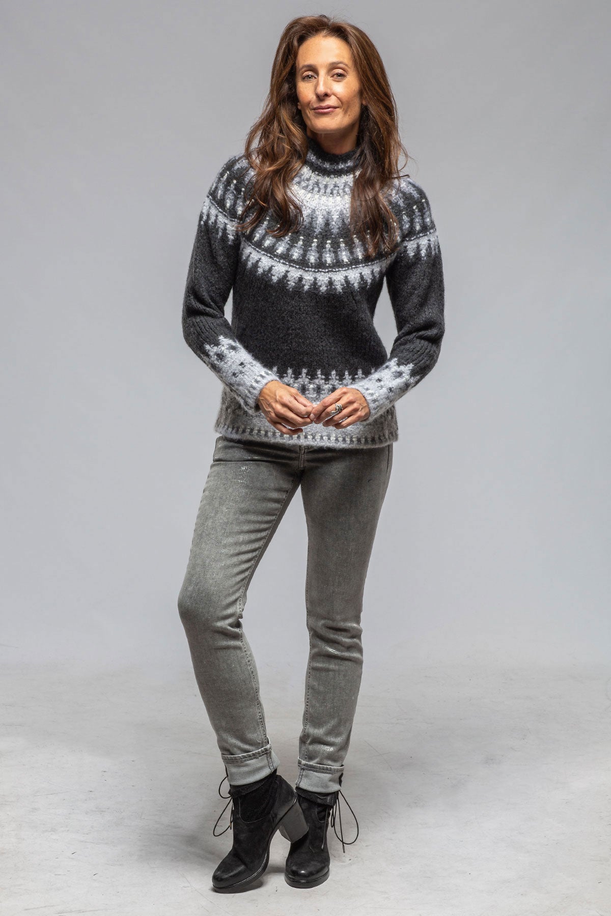 Sonia Villa Andean Mock Neck Sweater In Charcoal Ladies - Sweaters