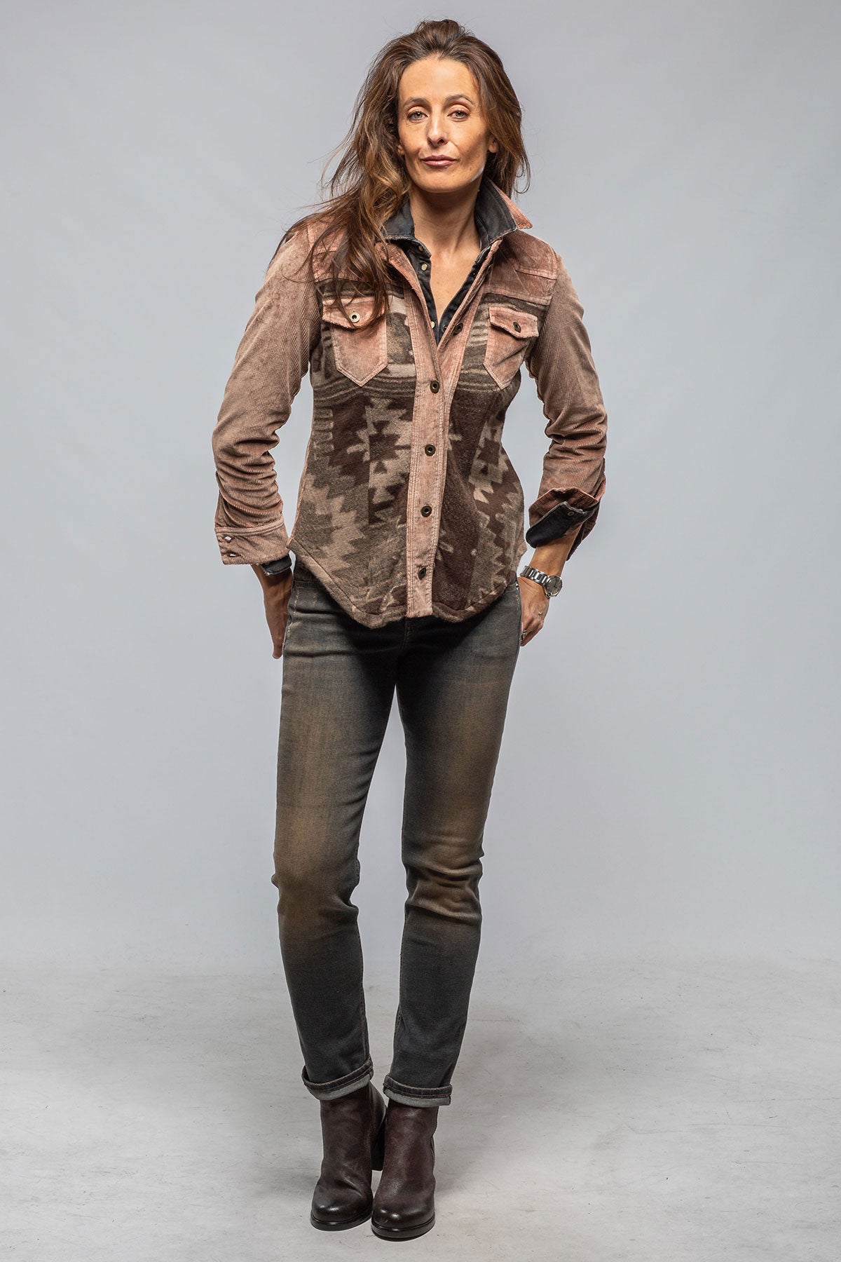 Sonia Villa Bandera Western Shirt In Cocoa Ladies - Tops