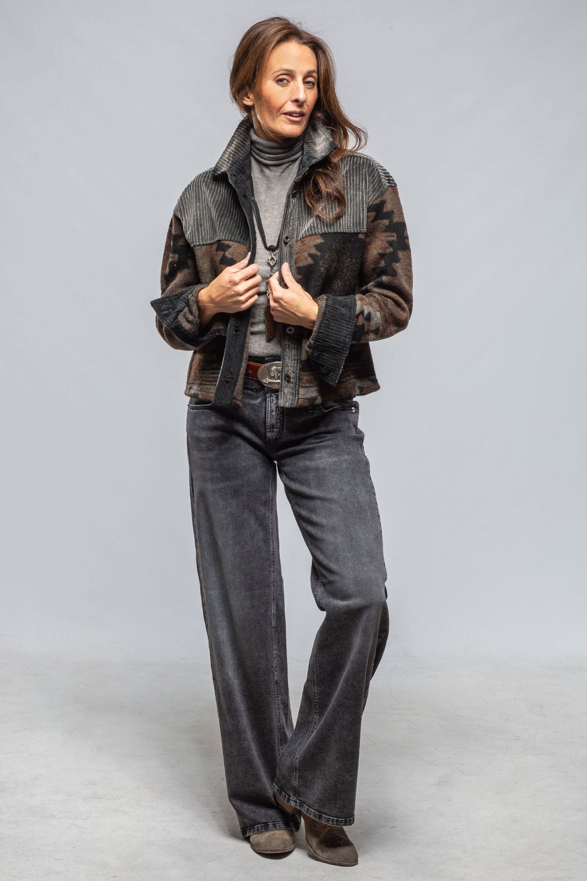 Sonia Villa Hickory Blanket Jacket In Charcoal Ladies - Outerwear - Lightweight