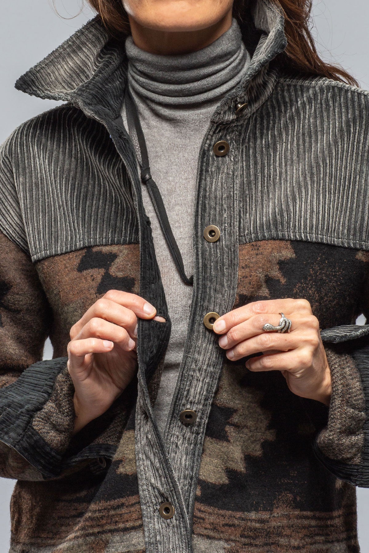 Sonia Villa Hickory Blanket Jacket In Charcoal Ladies - Outerwear - Lightweight