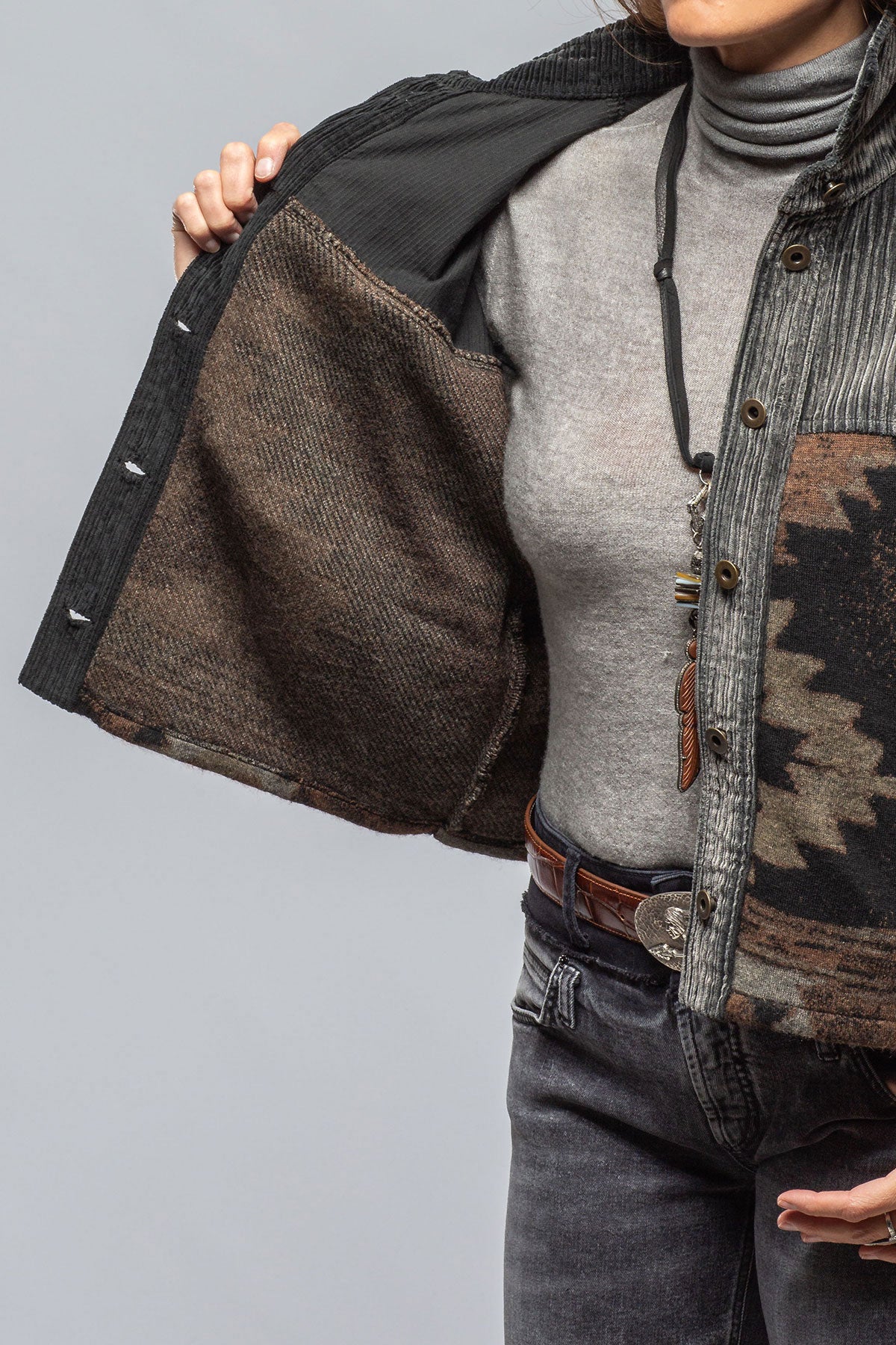 Sonia Villa Hickory Blanket Jacket In Charcoal Ladies - Outerwear - Lightweight