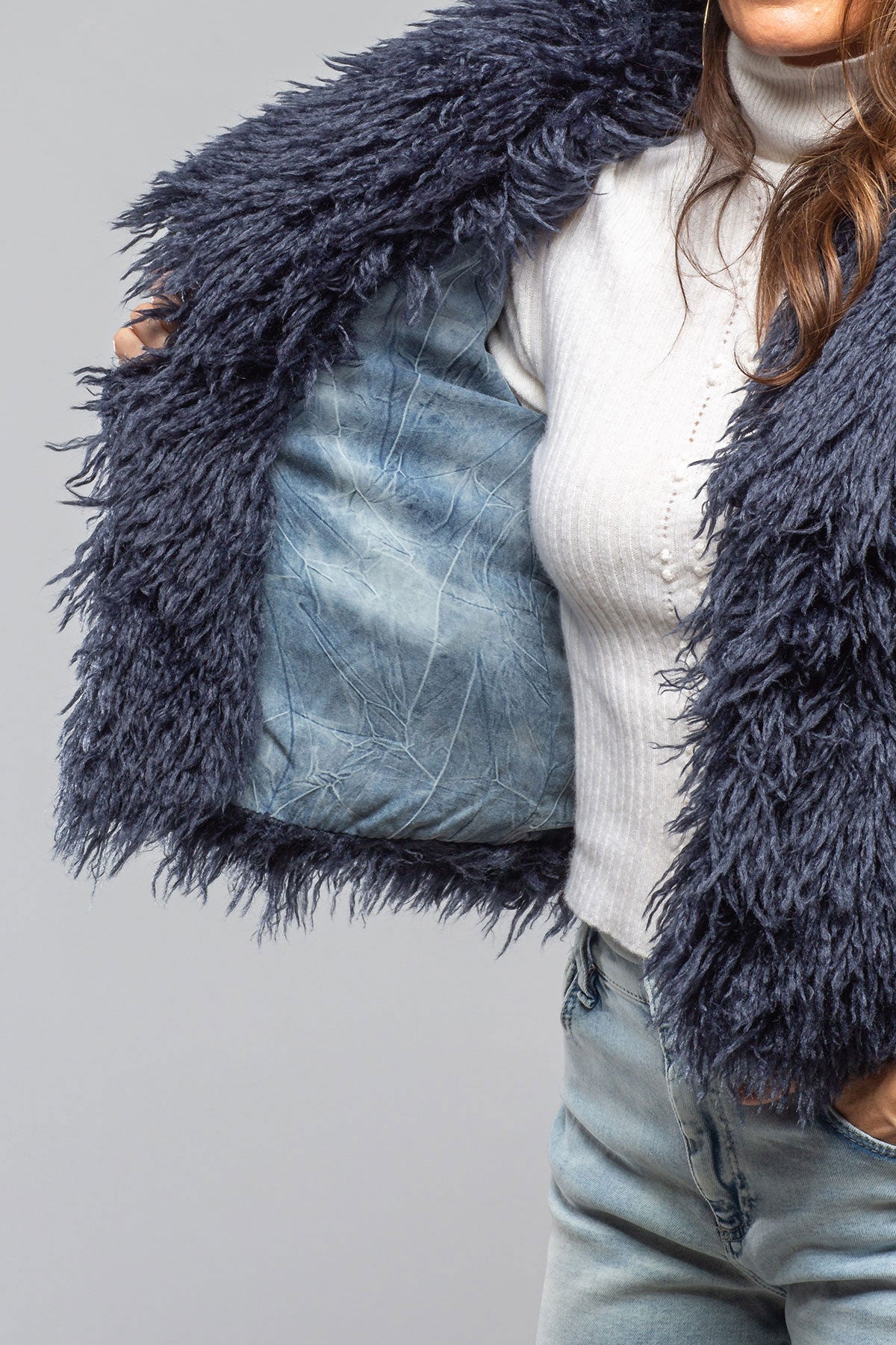 Mongolian Cropped Coat In Eclipse Blue | Ladies - Outerwear - Cloth | Sonia Villa