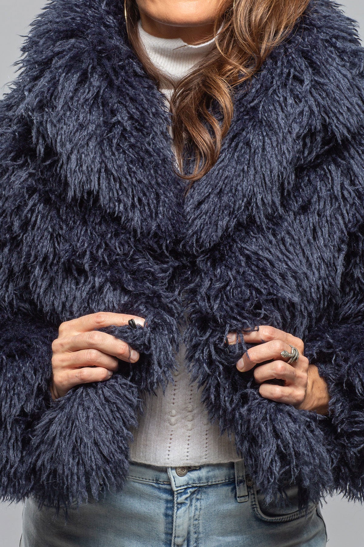 Mongolian Cropped Coat In Eclipse Blue | Ladies - Outerwear - Cloth | Sonia Villa