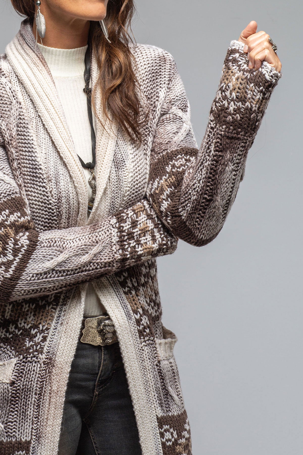 Sonia Villa Niva Alaskan Knit Long Sweater In Chocolate Ladies - Sweaters