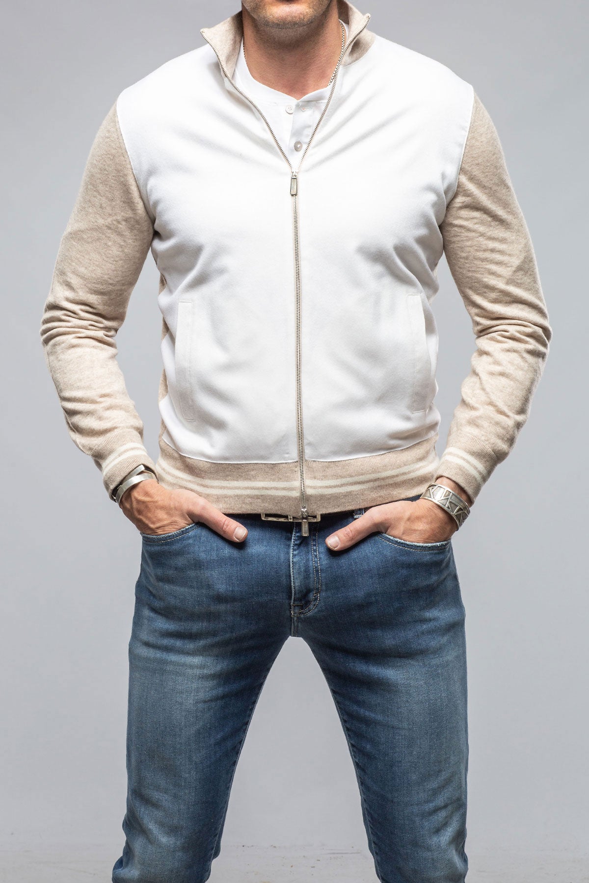Stile Latino Entoto Cashmere Baseball Jacket In Beige Mens - Sweaters