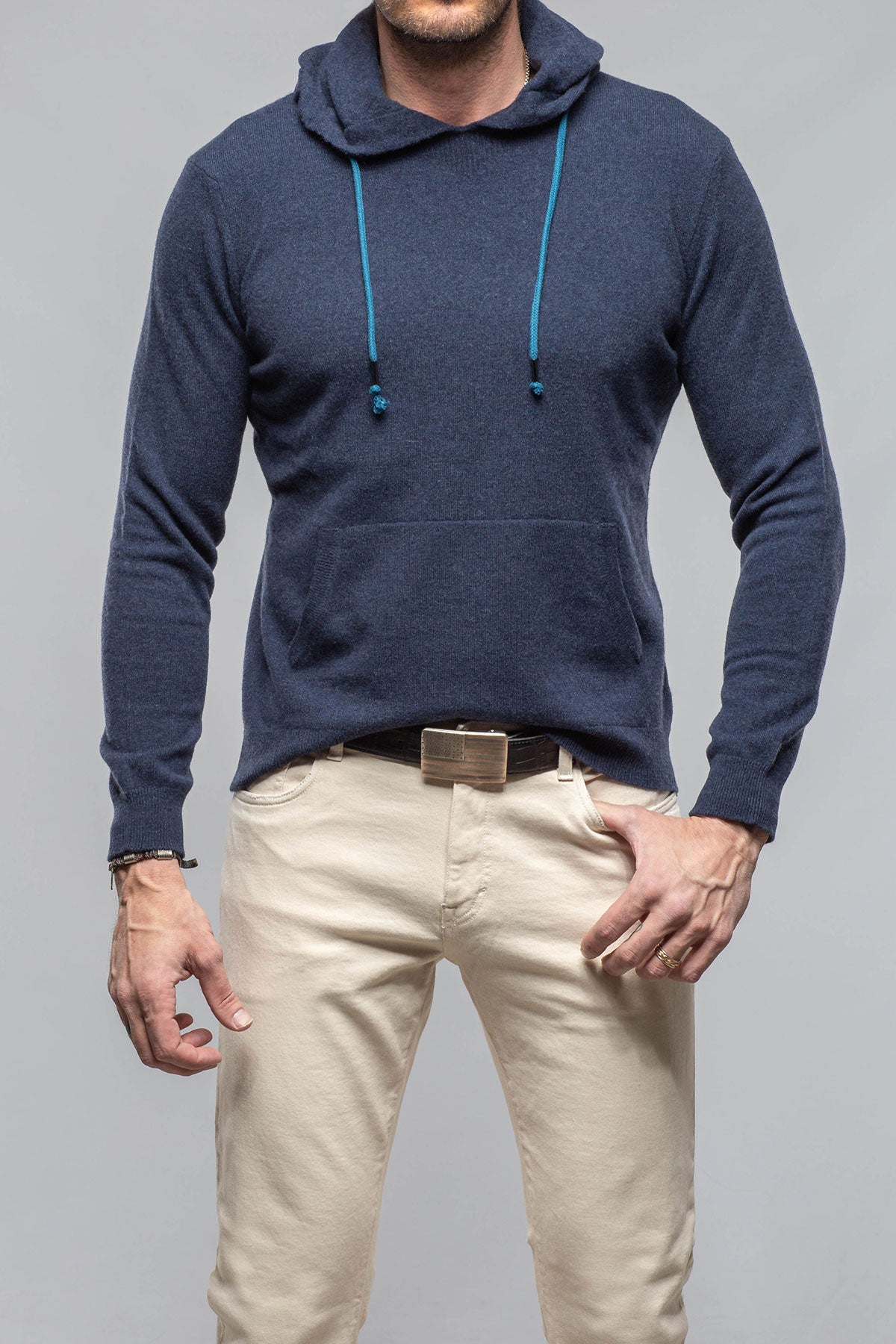 Florio II Cashmere Hoodie In Blue | Mens - Sweaters | Stile Latino