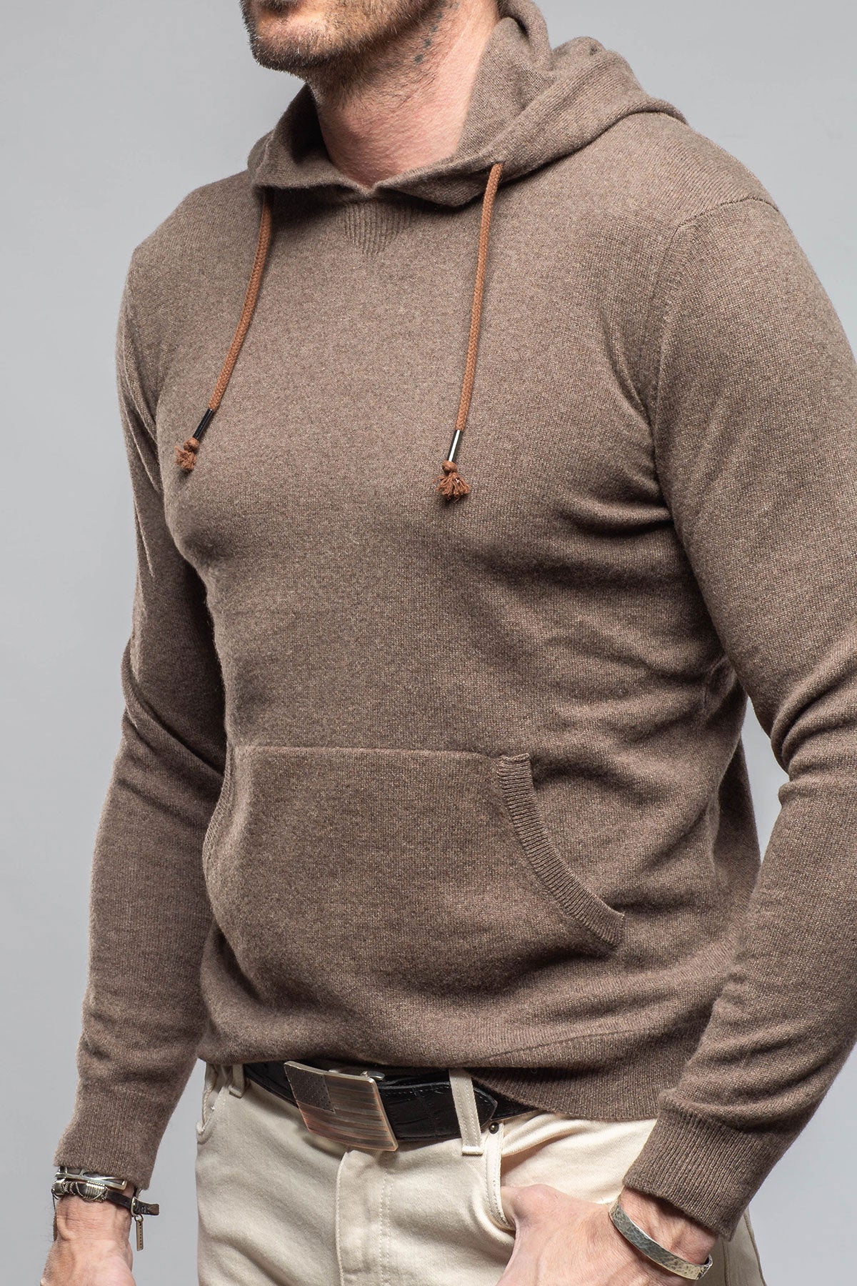 Florio II Cashmere Hoodie In Dark Sand | Mens - Sweaters | Stile Latino