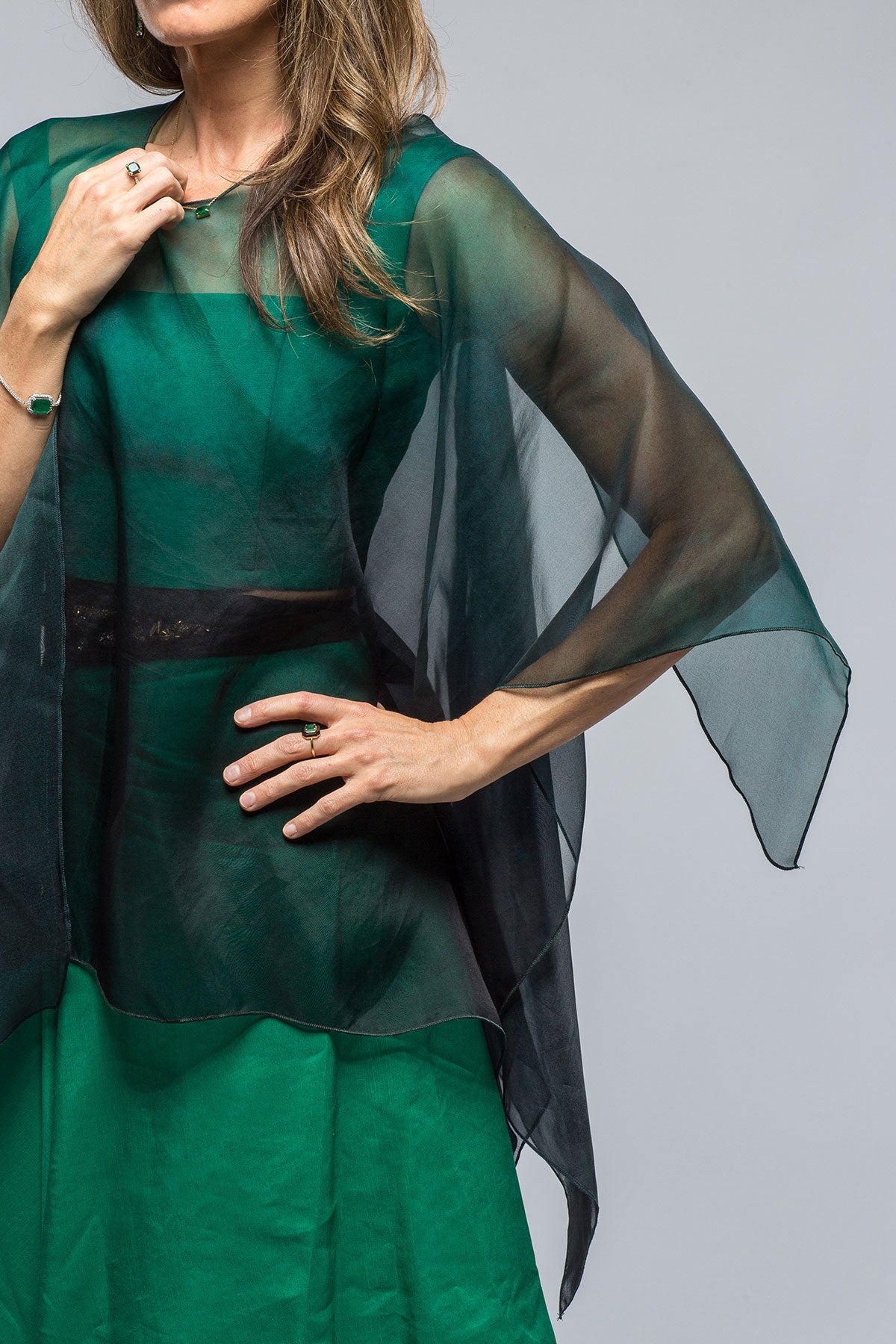 Tiziano Organza Shawl In Emerald Print | Ladies - Accessories | T.ba