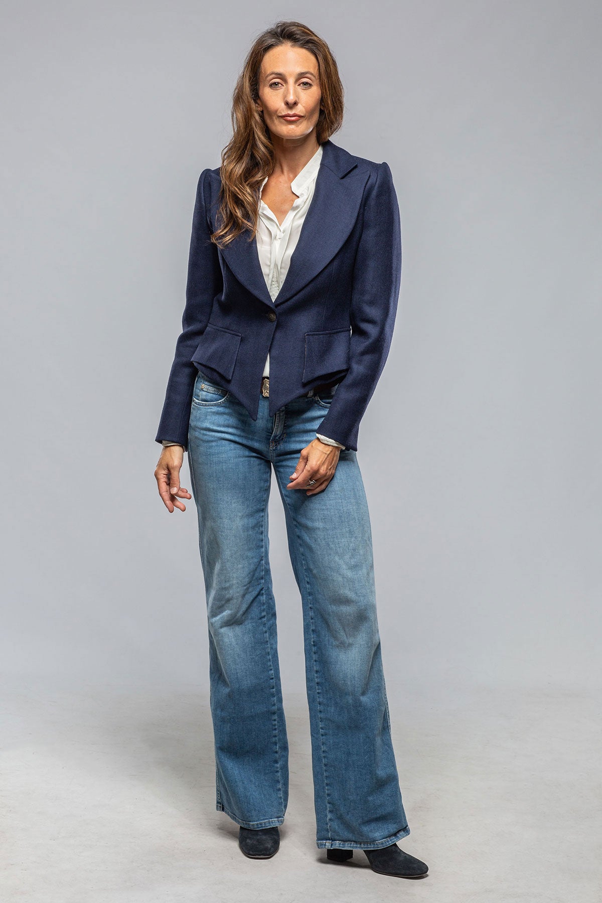 T.ba Verdi Cropped Jacket In Blue Herringbone Ladies - Tailored - Jackets