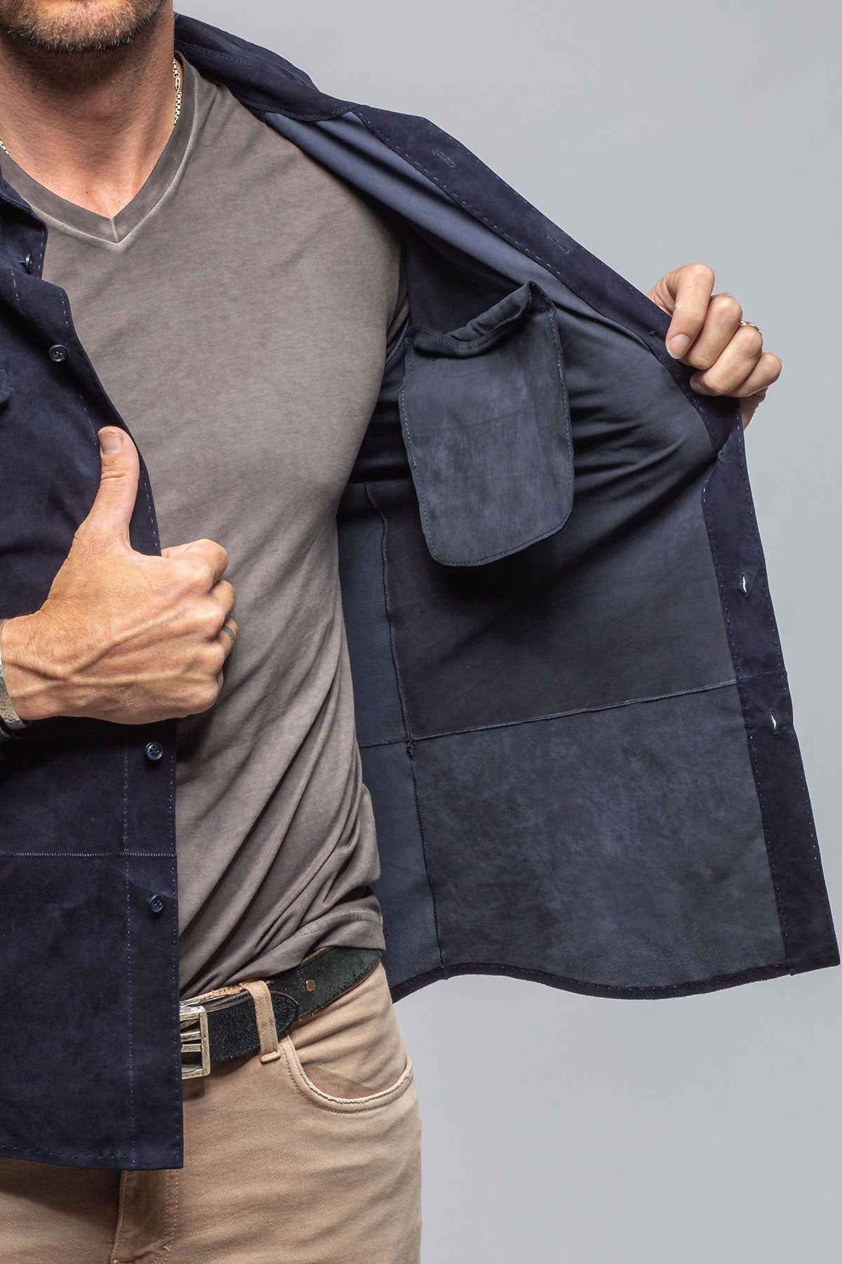 Balanced Suede Shirt In Blue | Mens - Outerwear - Leather | Robert Comstock