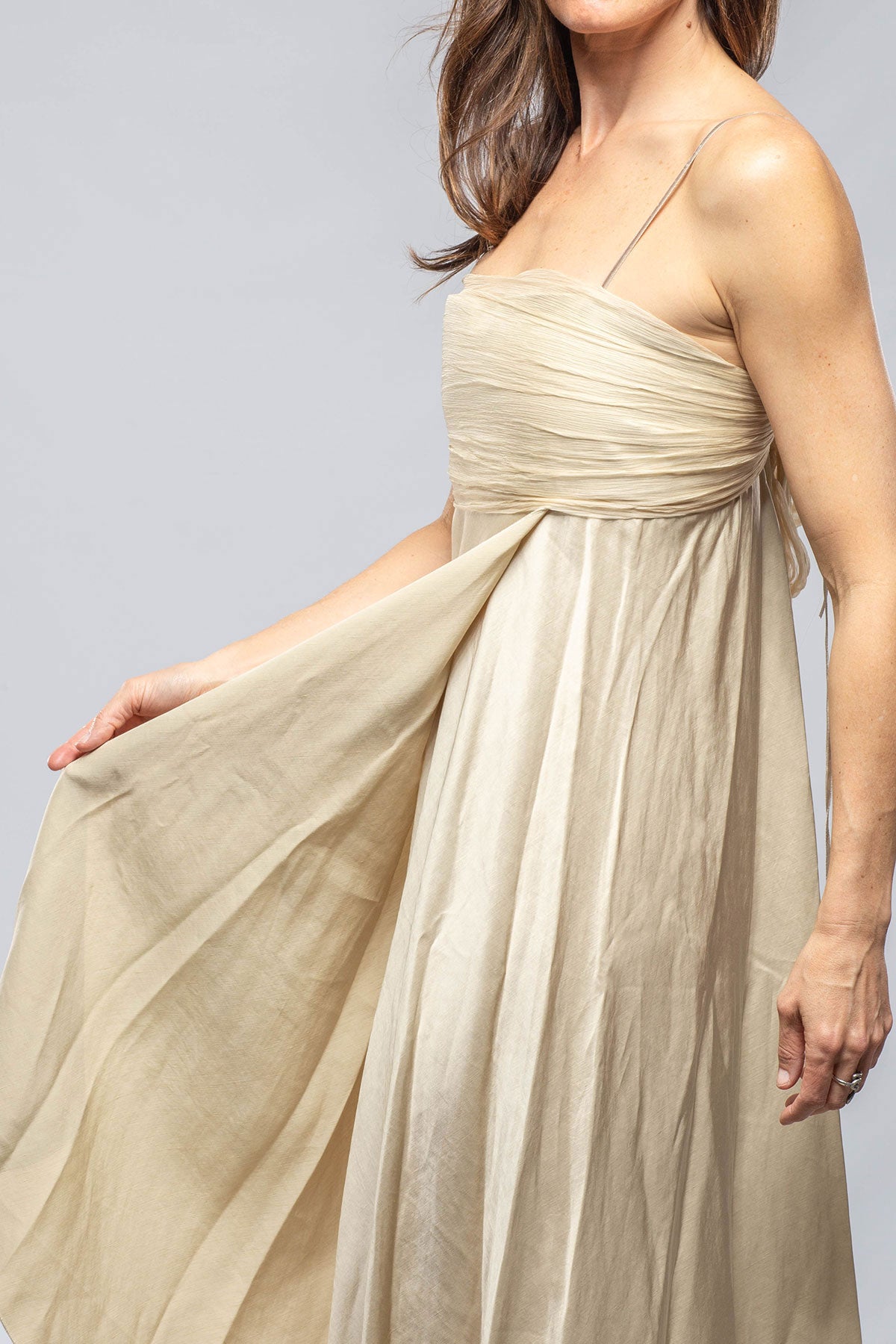 Calisa Dress With Ruched Chiffon Top In Champagne