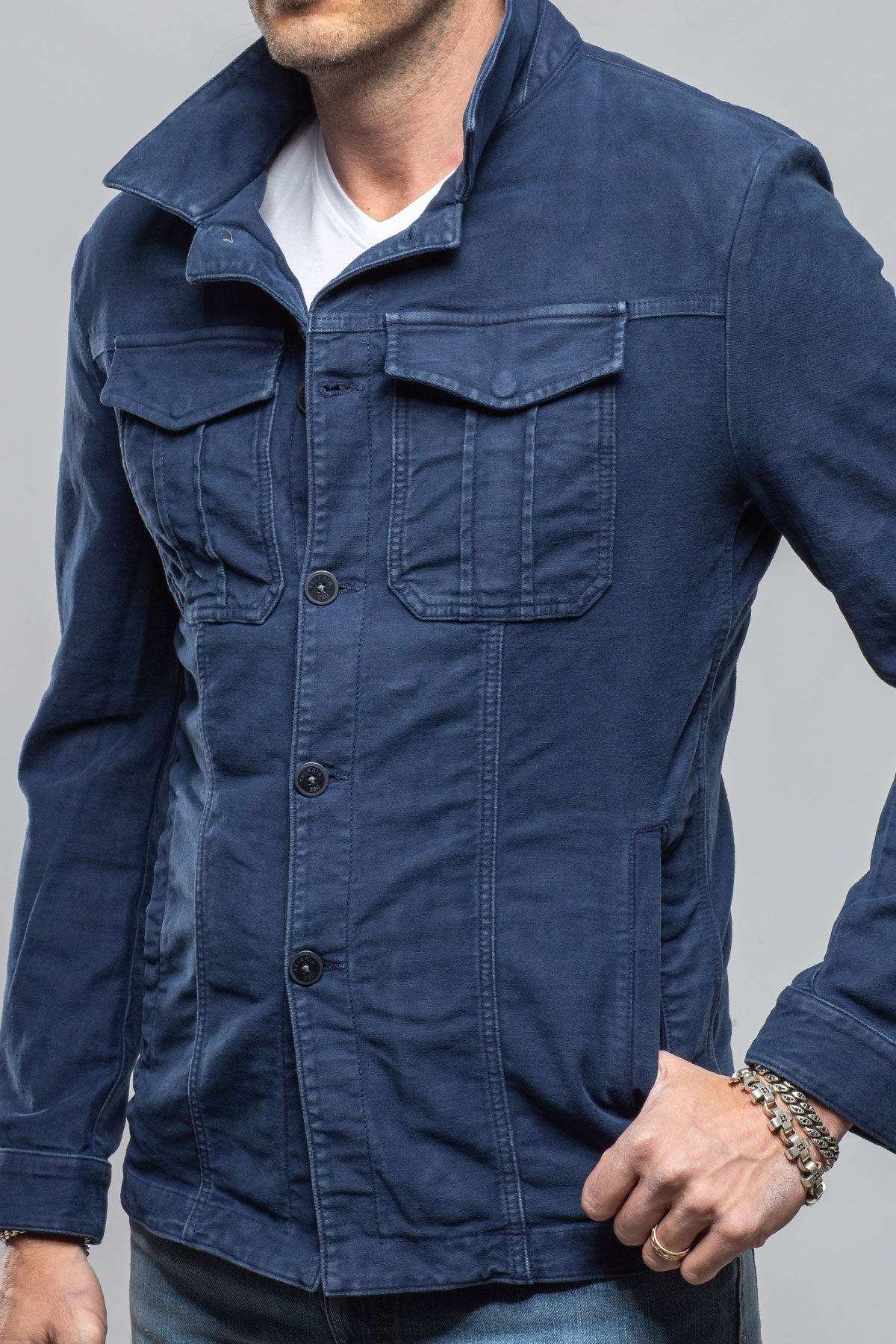 Teleria Zed Trace Overdye Moleskin Overshirt In Blu Cina Mens - Outerwear - Overshirts