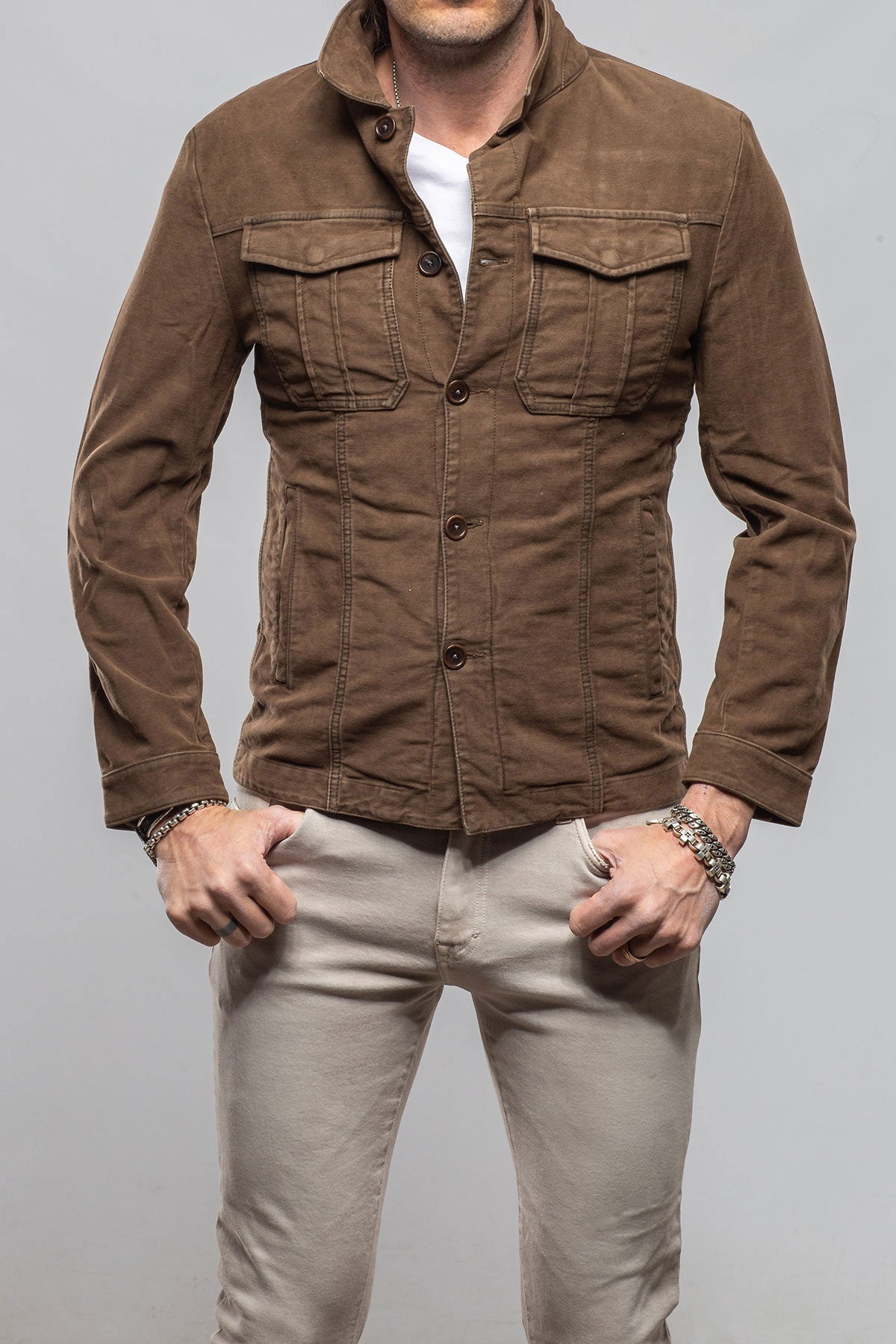 Teleria Zed Trace Overdye Moleskin Overshirt In Liqurizia Mens - Outerwear - Overshirts