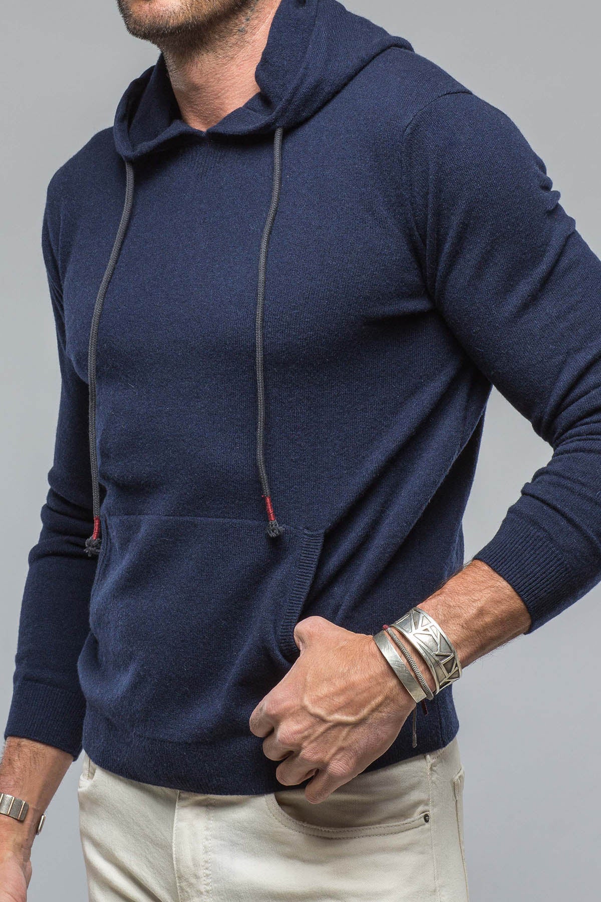 Florio Hooded Cashmere Sweater in Navy | Mens - Sweaters | Stile Latino