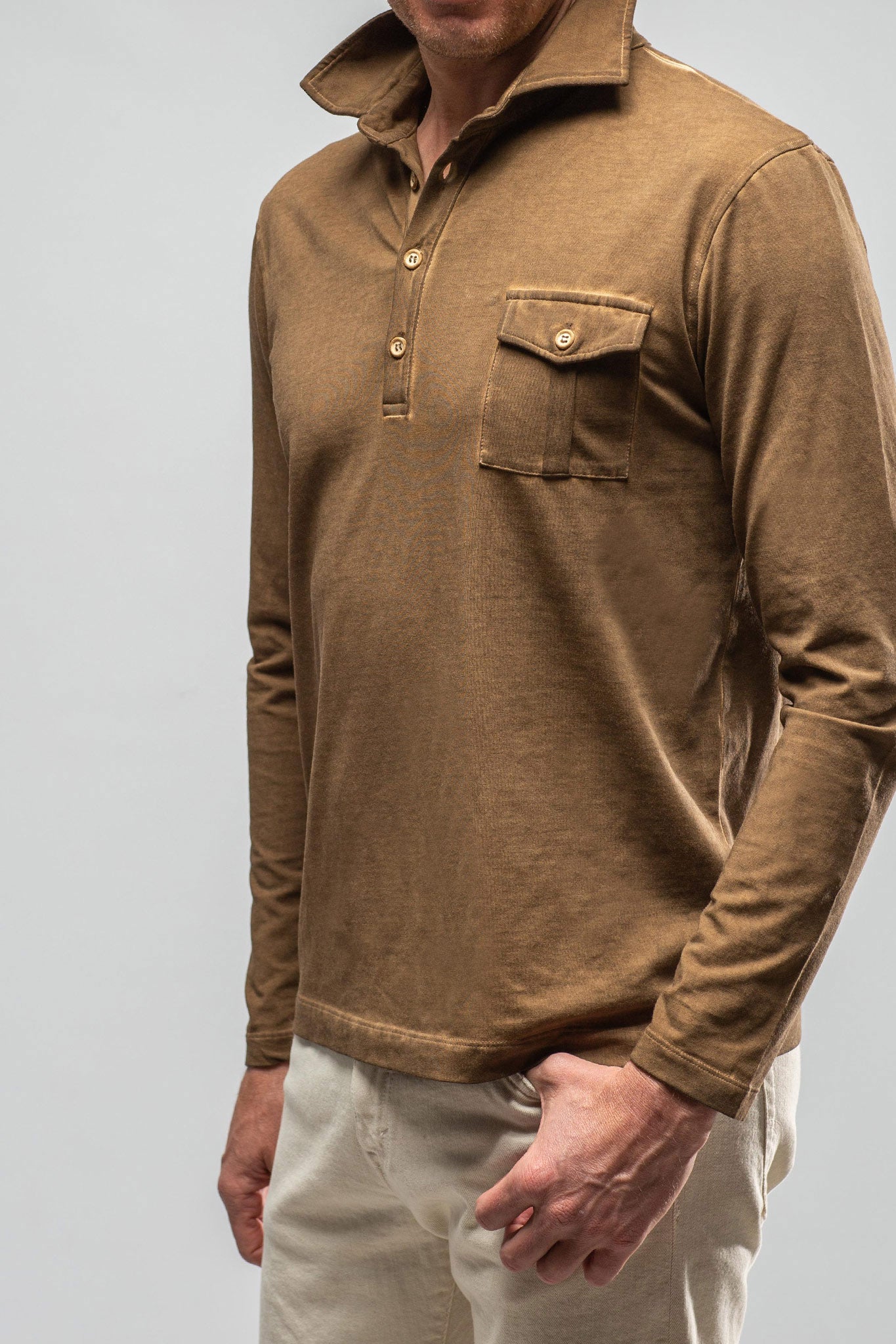 Cafe Paco LS Polo Shirt In Light Brown | Mens - Shirts - Polos | Dune