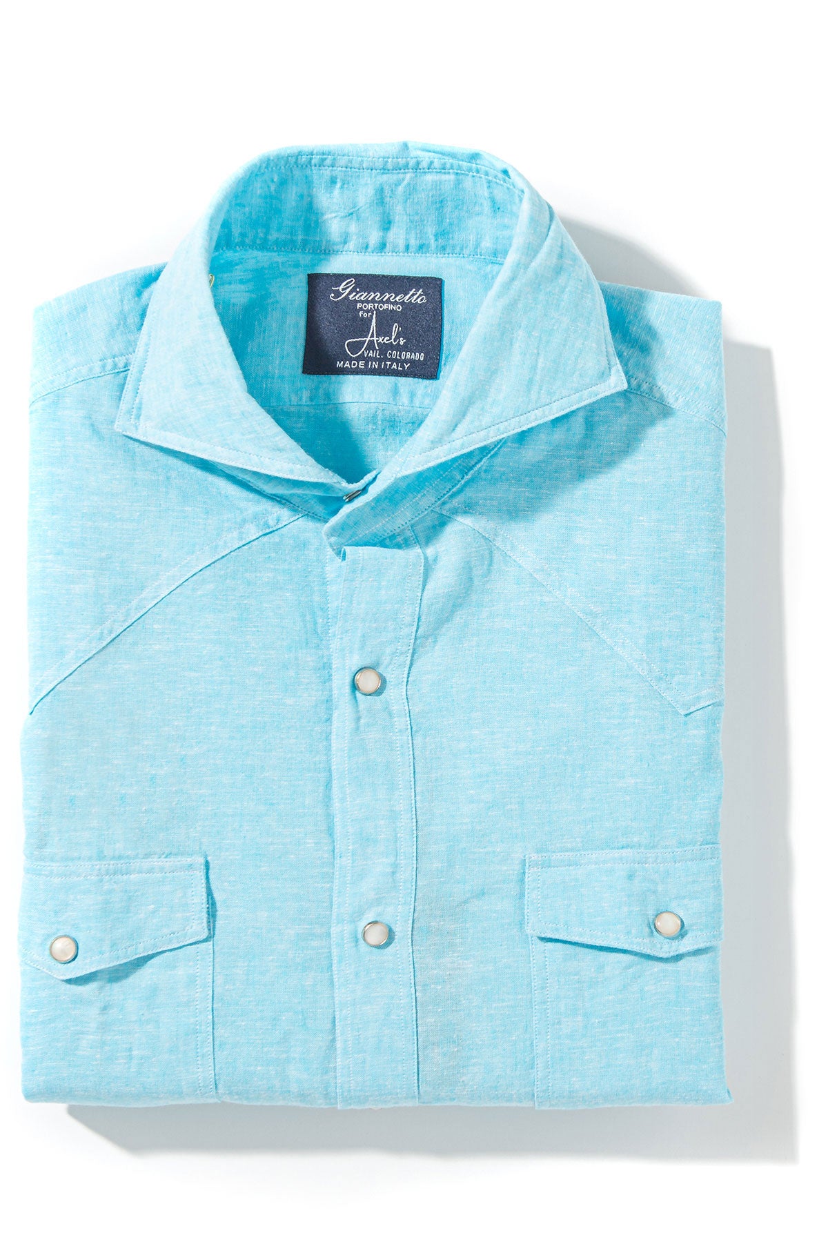 Blanton Linen Cotton Solid Shirt In Turquoise | Mens - Shirts - Dress | Giannetto Portofino