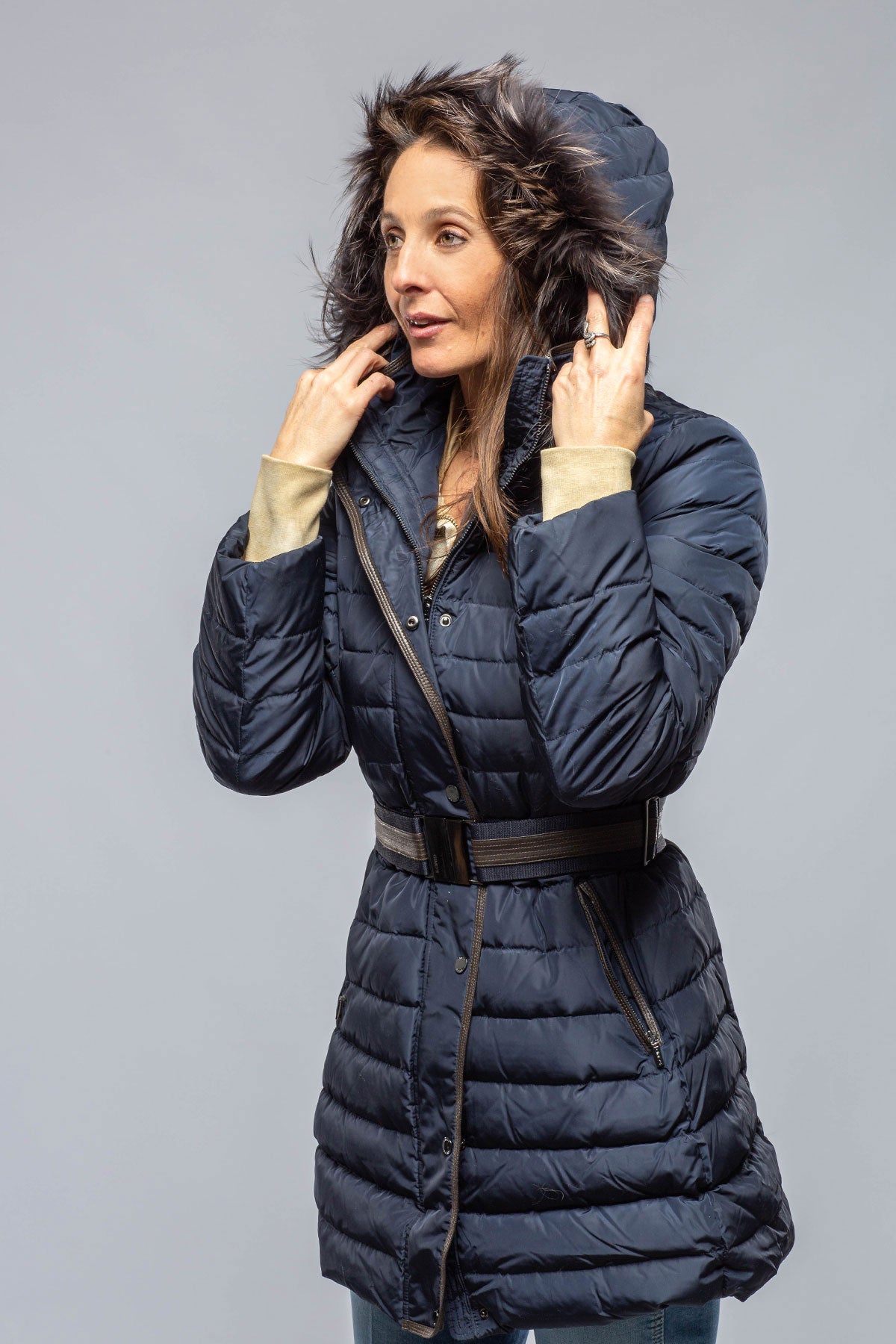 Thalia Long Goose Down Coat In Navy
